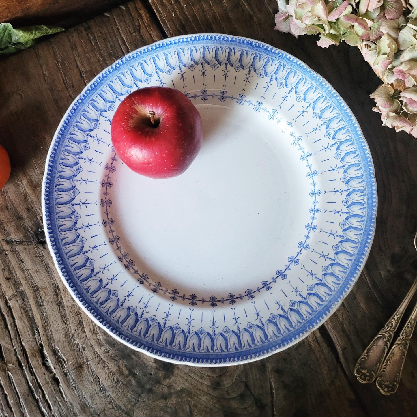 Antique French Transferware 11" Round Platter: Creil et Montereau 'Flora Rocaille' c1876