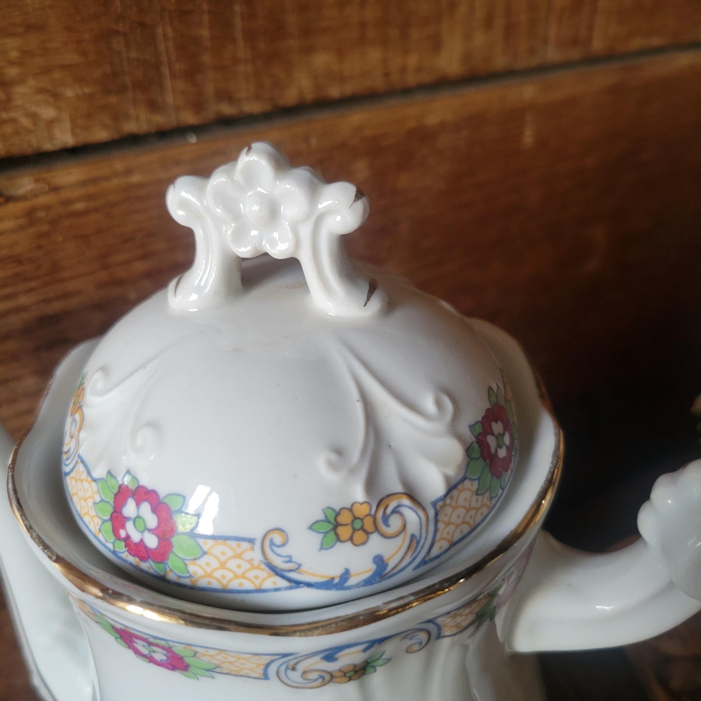 Antique French Porcelain Coffee Set: Floral Hand-Painted 8-Cup Service