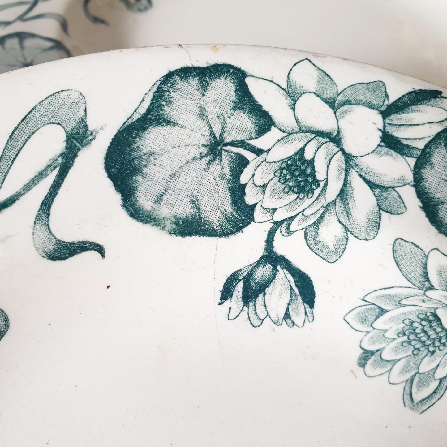 Antique French Soup Plates - Set of 6 Salins 'Nenuphar' Floral Transferware