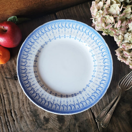 Antique French Transferware 11" Round Platter: Creil et Montereau 'Flora Rocaille' c1876
