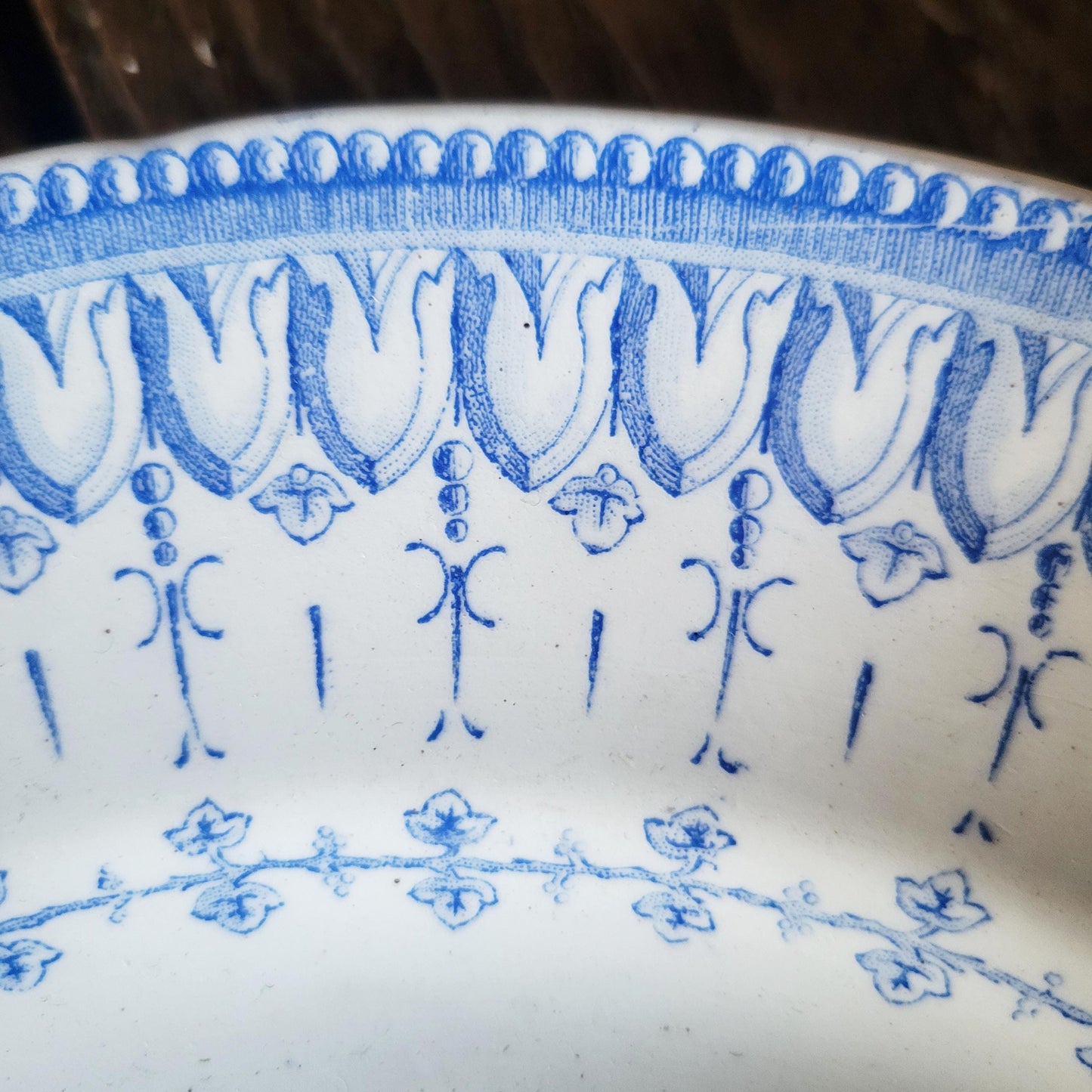 Antique French Transferware 11" Round Platter: Creil et Montereau 'Flora Rocaille' c1876