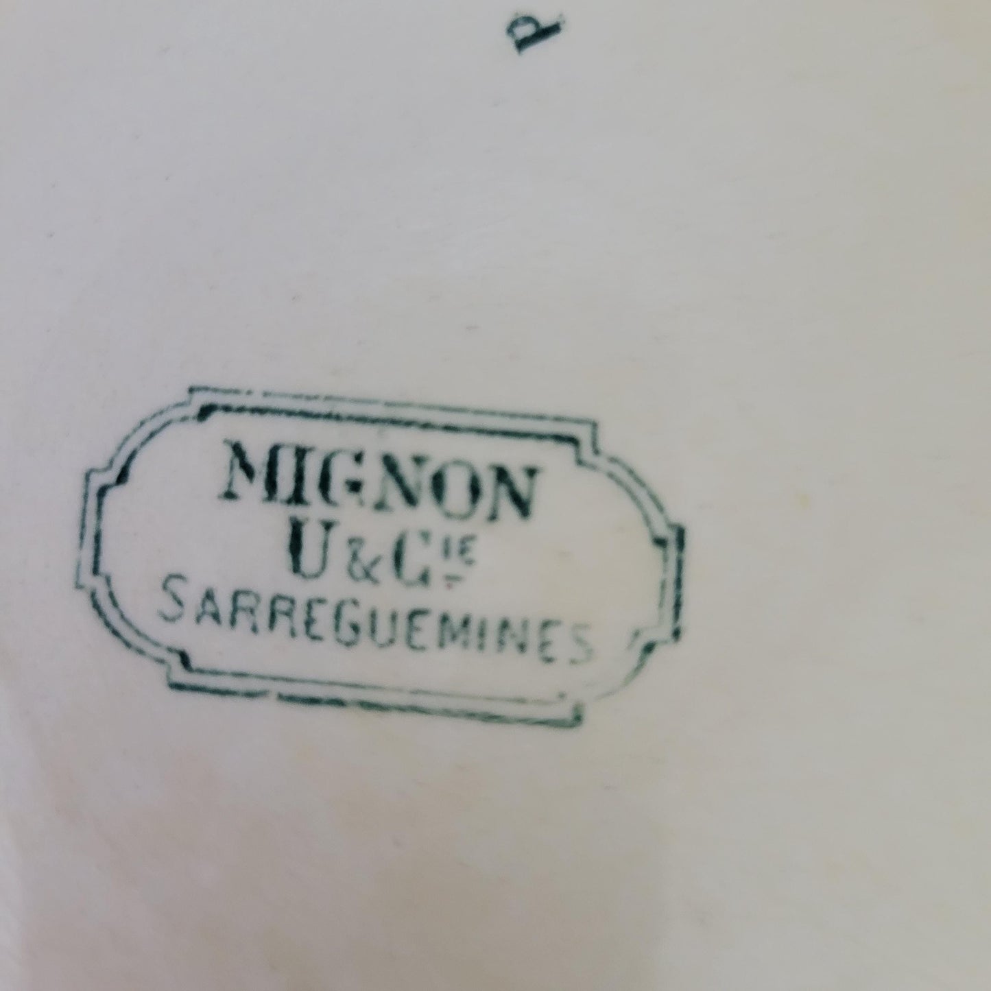 Antique French Sarreguemines Soupiere: Green Floral Transferware, 'Mignon' c1900