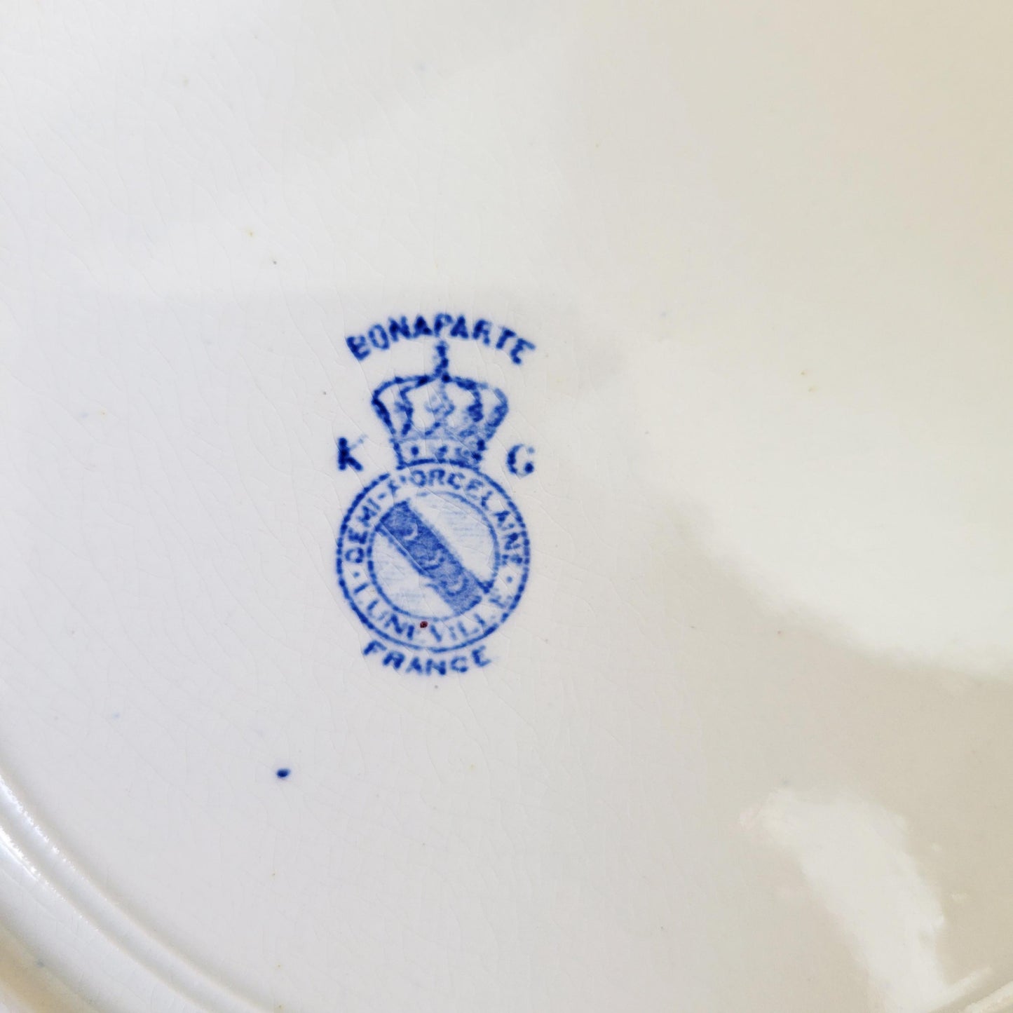Antique French Ironstone 12-place Dinner Service, Blue Transferware Luneville 'Bonaparte', 30pc