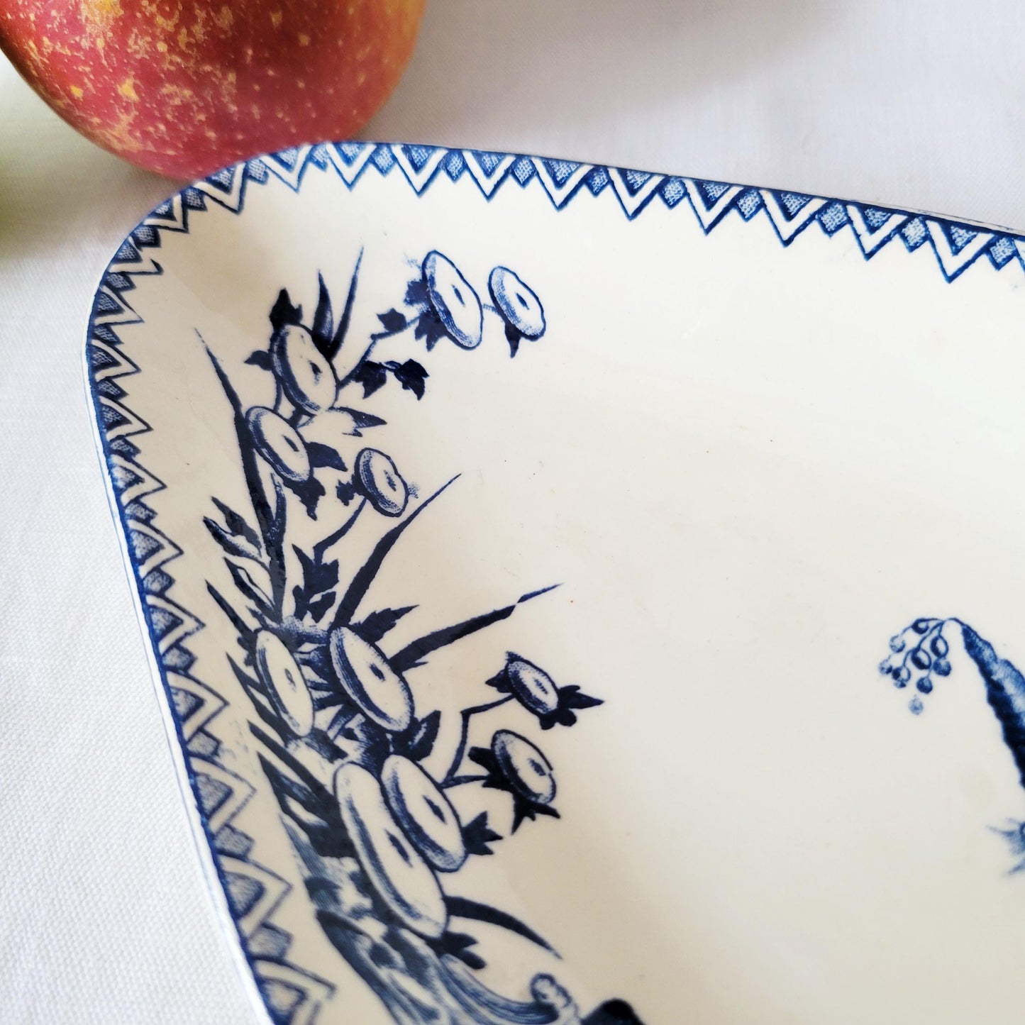 Antique French Ravier Dish: Clairefontaine 'Indiana' Pattern Blue Floral Plate