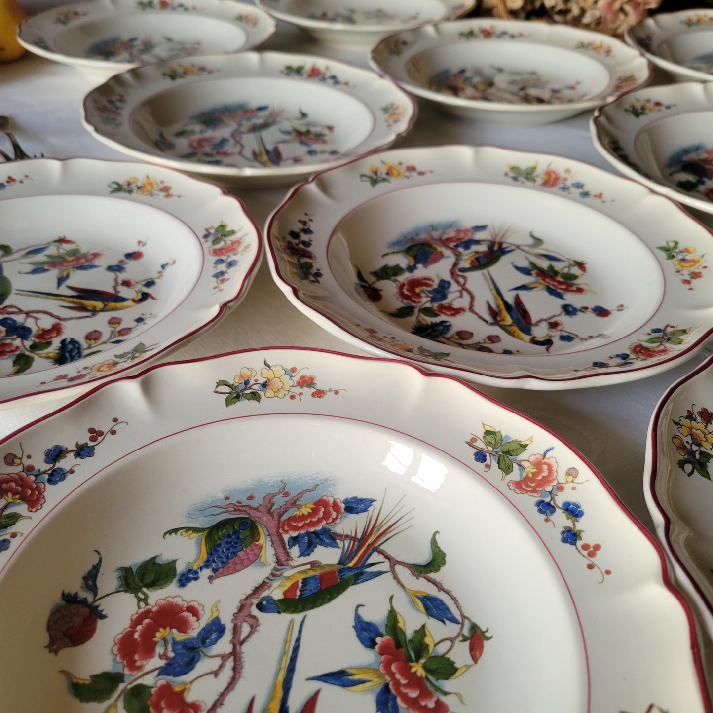 Vintage Villeroy & Boch 12-24 Place Dinner Service, Phoenix Bird Floral Design, 60pc