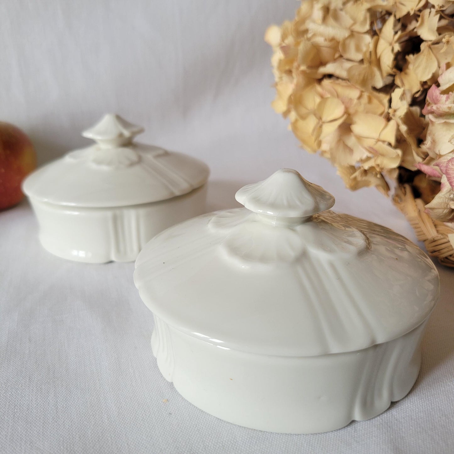 Two Limoges Porcelain Lidded Pots: French Floral Trinket Boxes, Pair