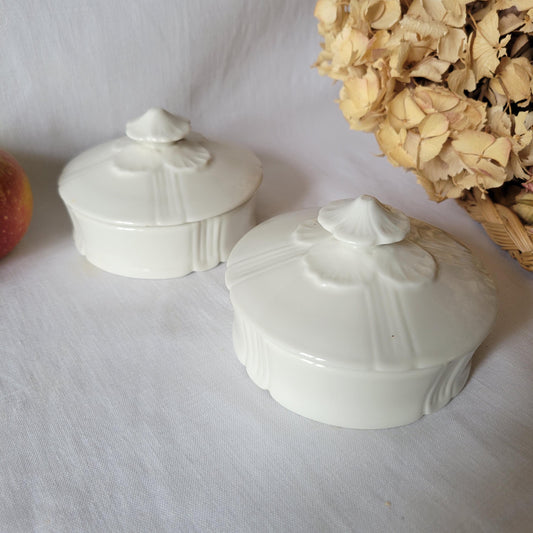 Two Limoges Porcelain Lidded Pots: French Floral Trinket Boxes, Pair