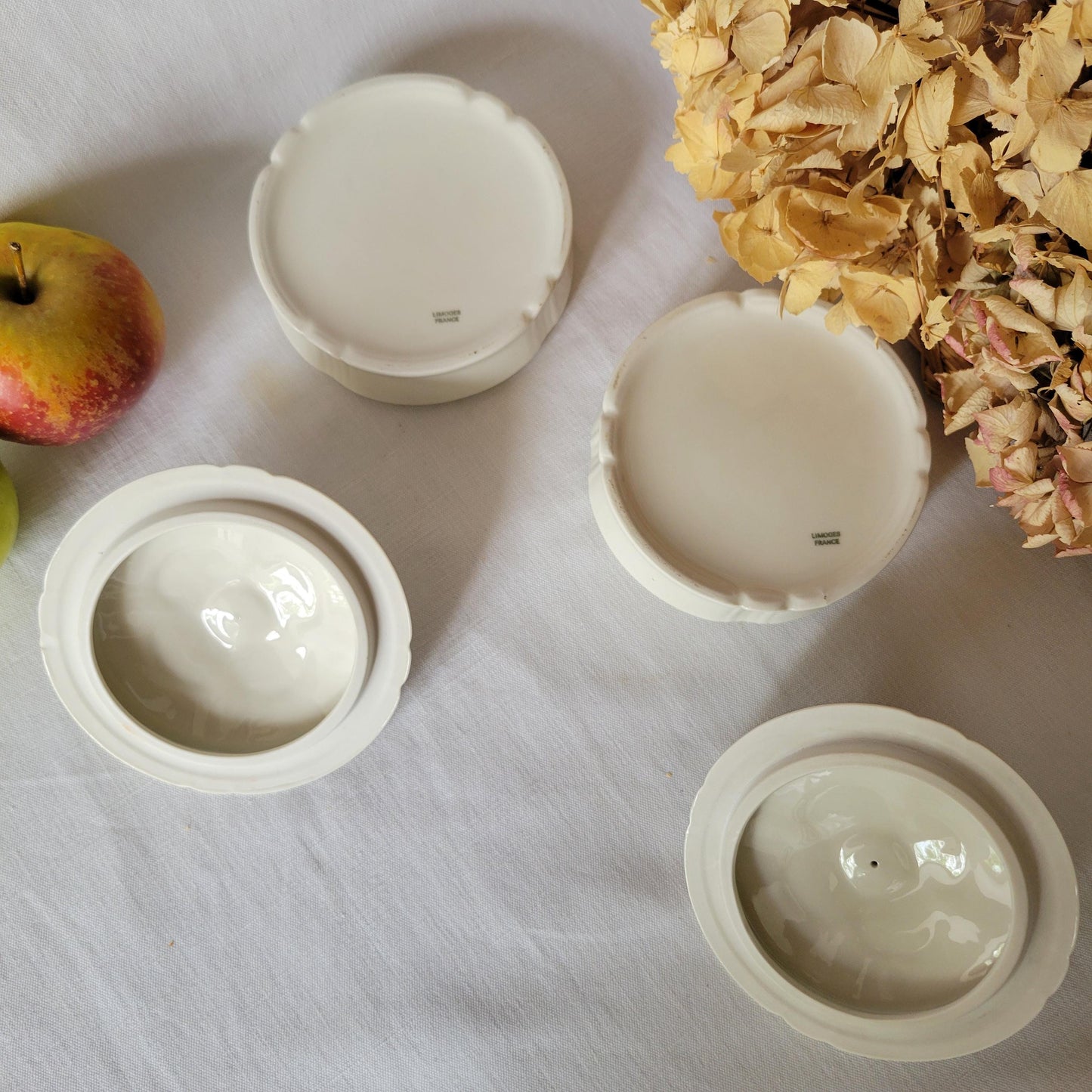 Two Limoges Porcelain Lidded Pots: French Floral Trinket Boxes, Pair