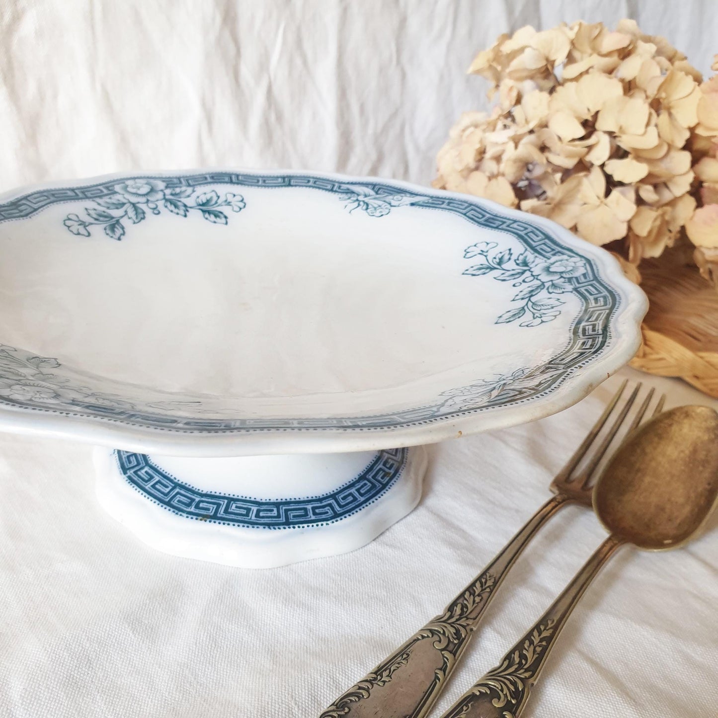 Antique Staffordshire Comport: Victorian Butterfly Pattern in Blue Transferware Cake Stand