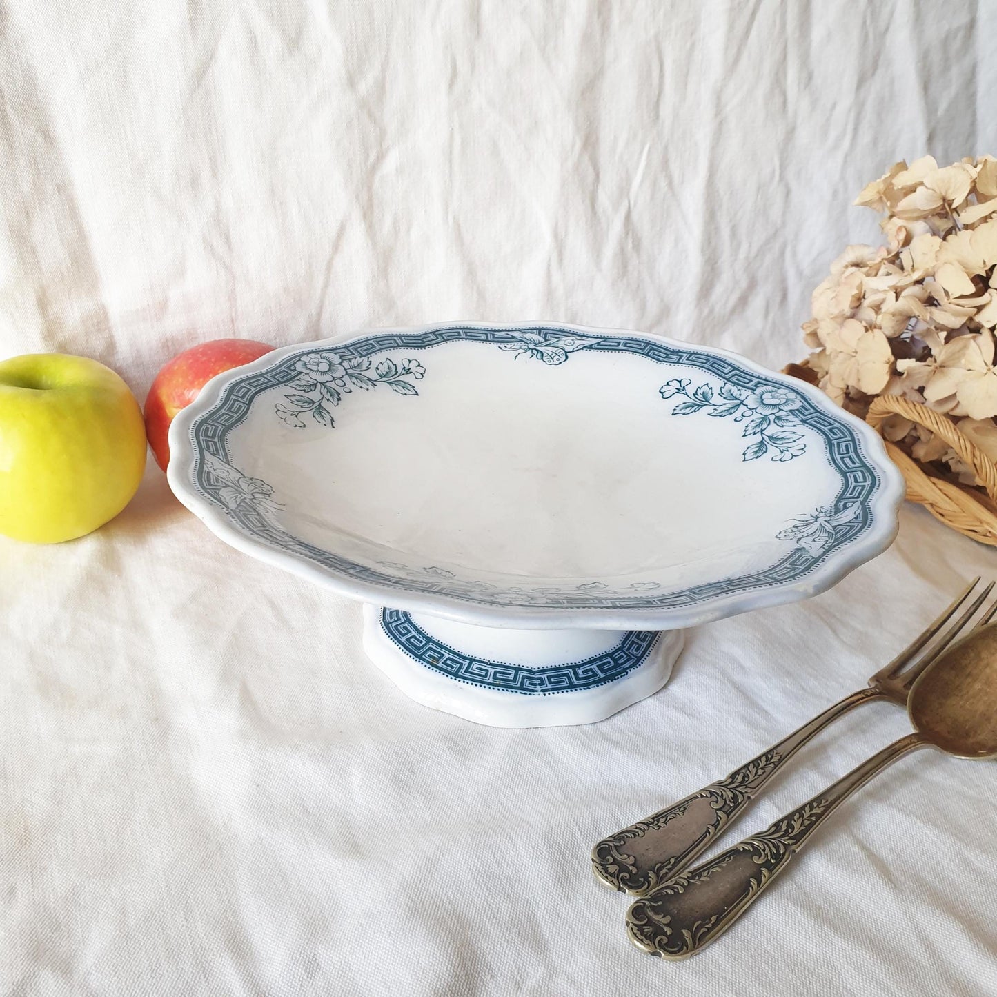 Antique Staffordshire Comport: Victorian Butterfly Pattern in Blue Transferware Cake Stand