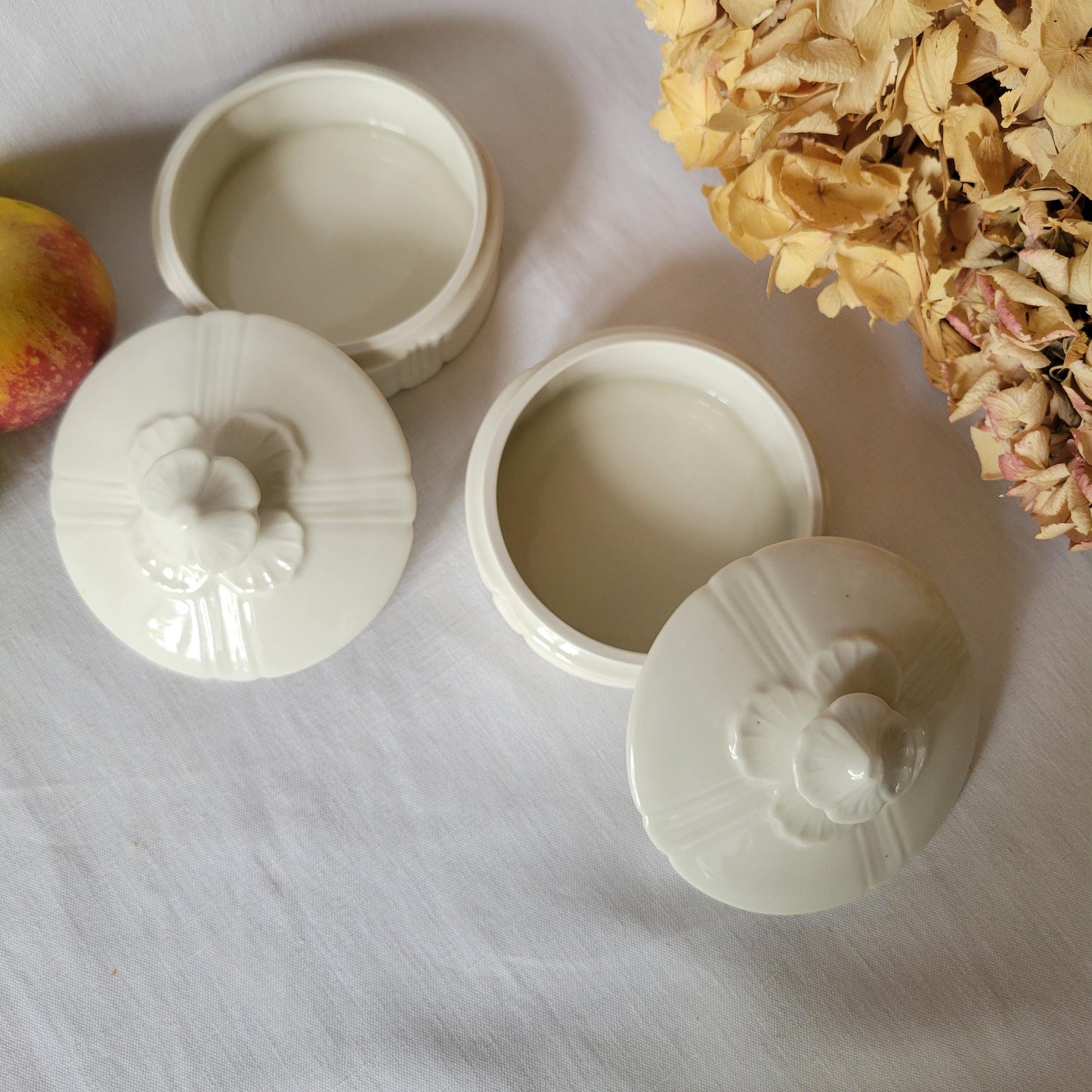 Two Limoges Porcelain Lidded Pots: French Floral Trinket Boxes, Pair