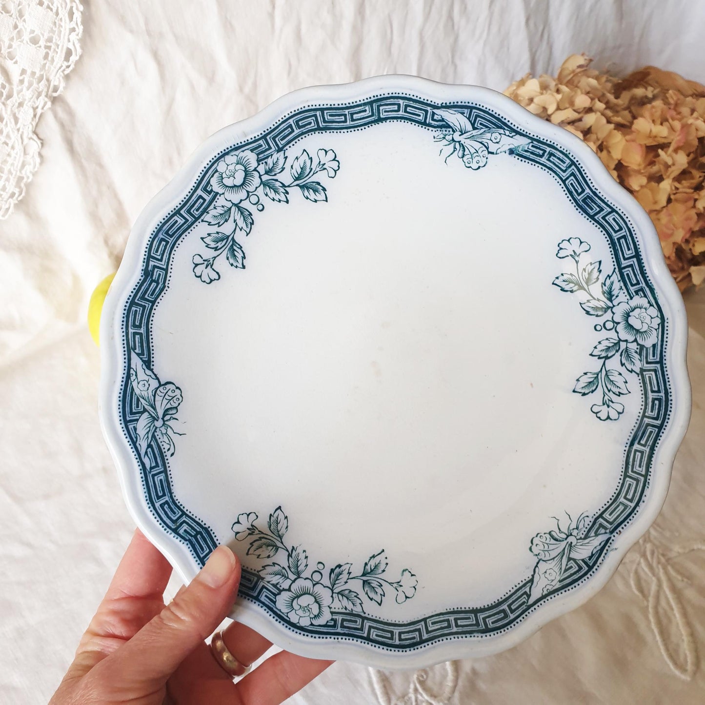 Antique Staffordshire Comport: Victorian Butterfly Pattern in Blue Transferware Cake Stand