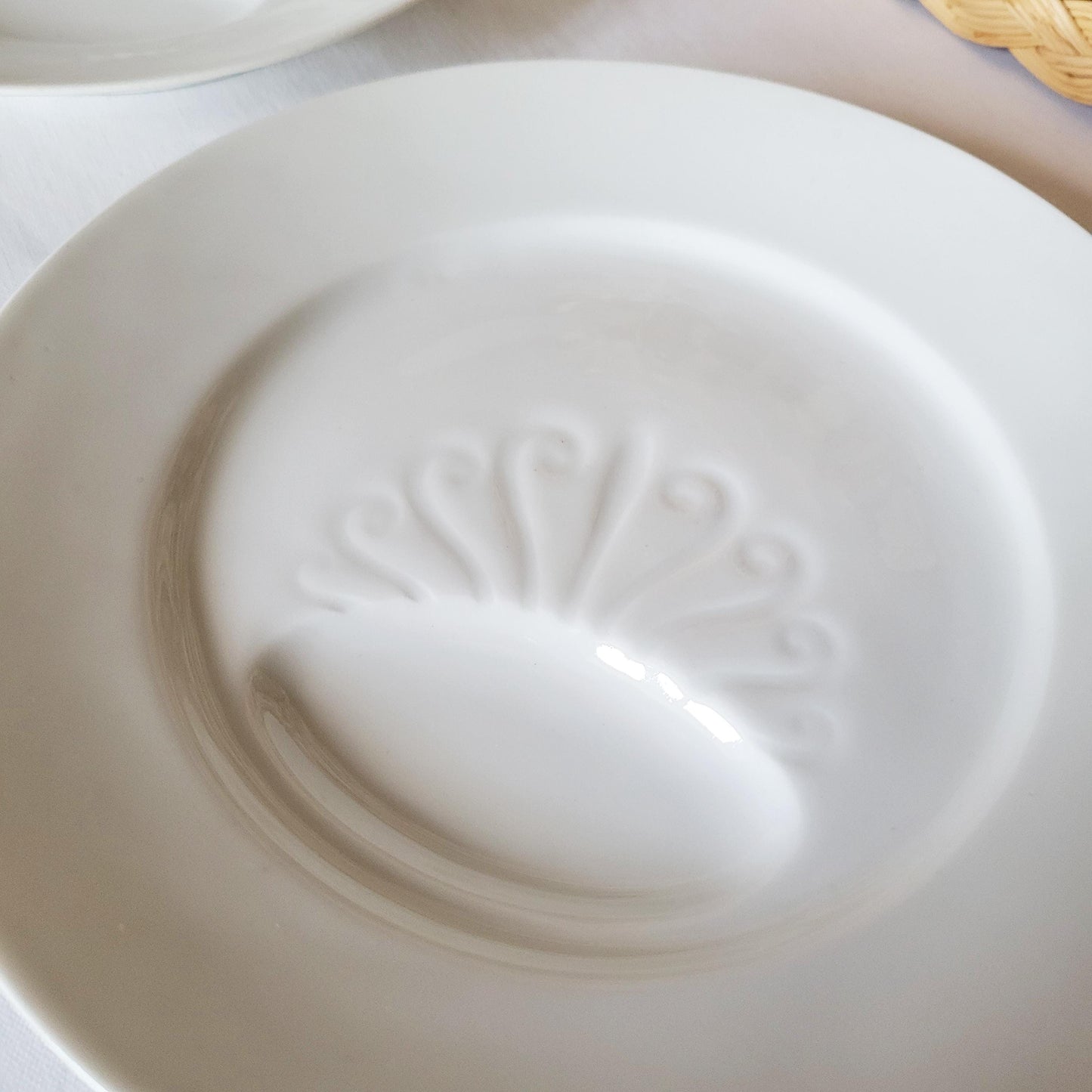Antique French Asparagus Plates, Ivoire Pattern, Cream Earthenware, c1920 (Pair)