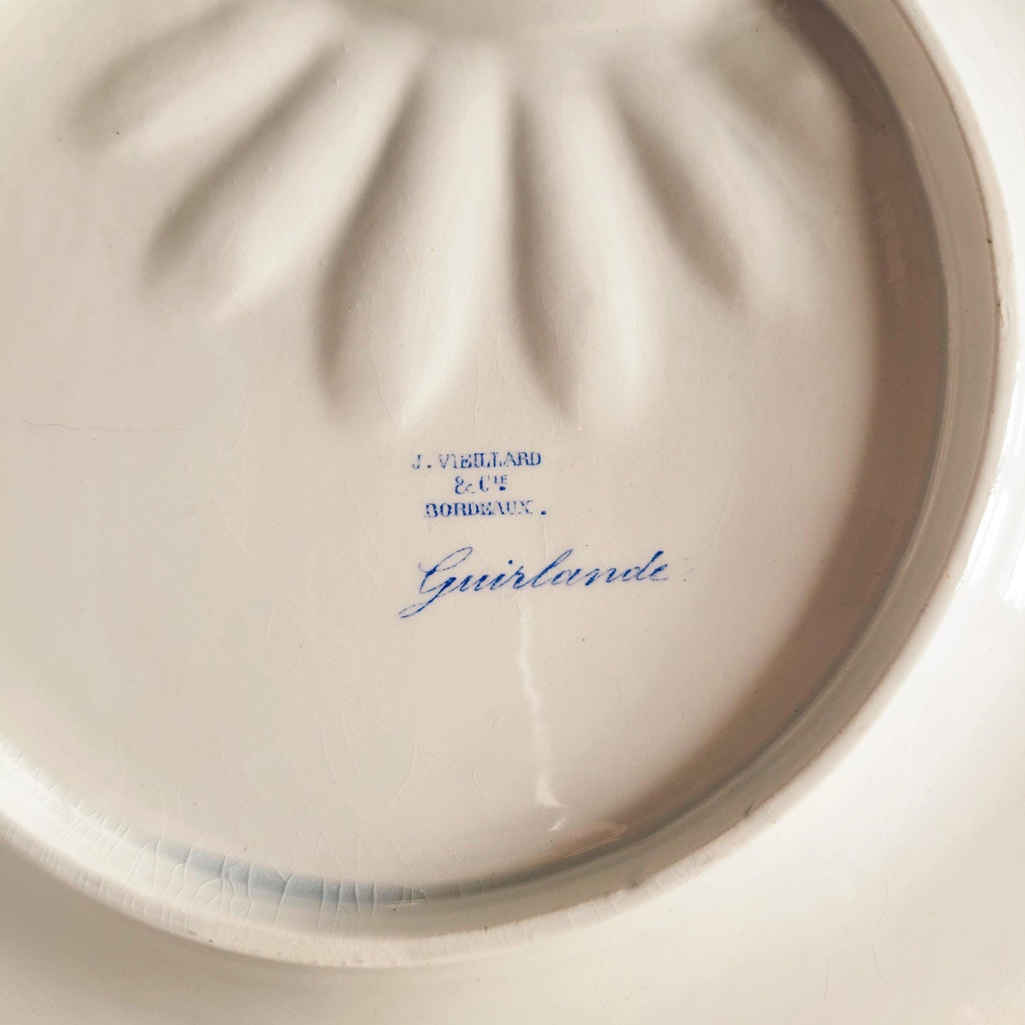 Antique French Ironstone Asparagus Plates: Jules Veillard Blue Transferware, Set of 12