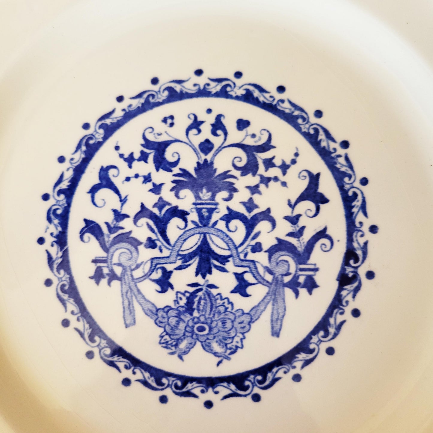 Vintage Gien France Dinner Plates: Set of 6 Blue Floral Transferware
