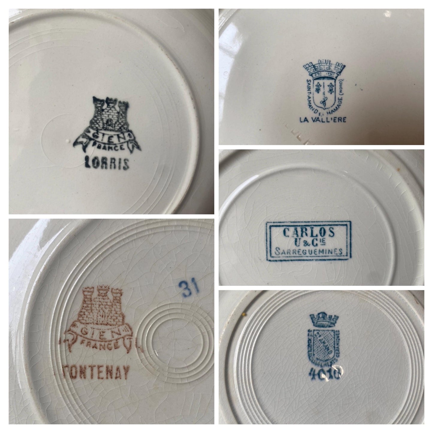 Antique French Soup Plates Set of 6: Mismatched Blue Floral Transferware