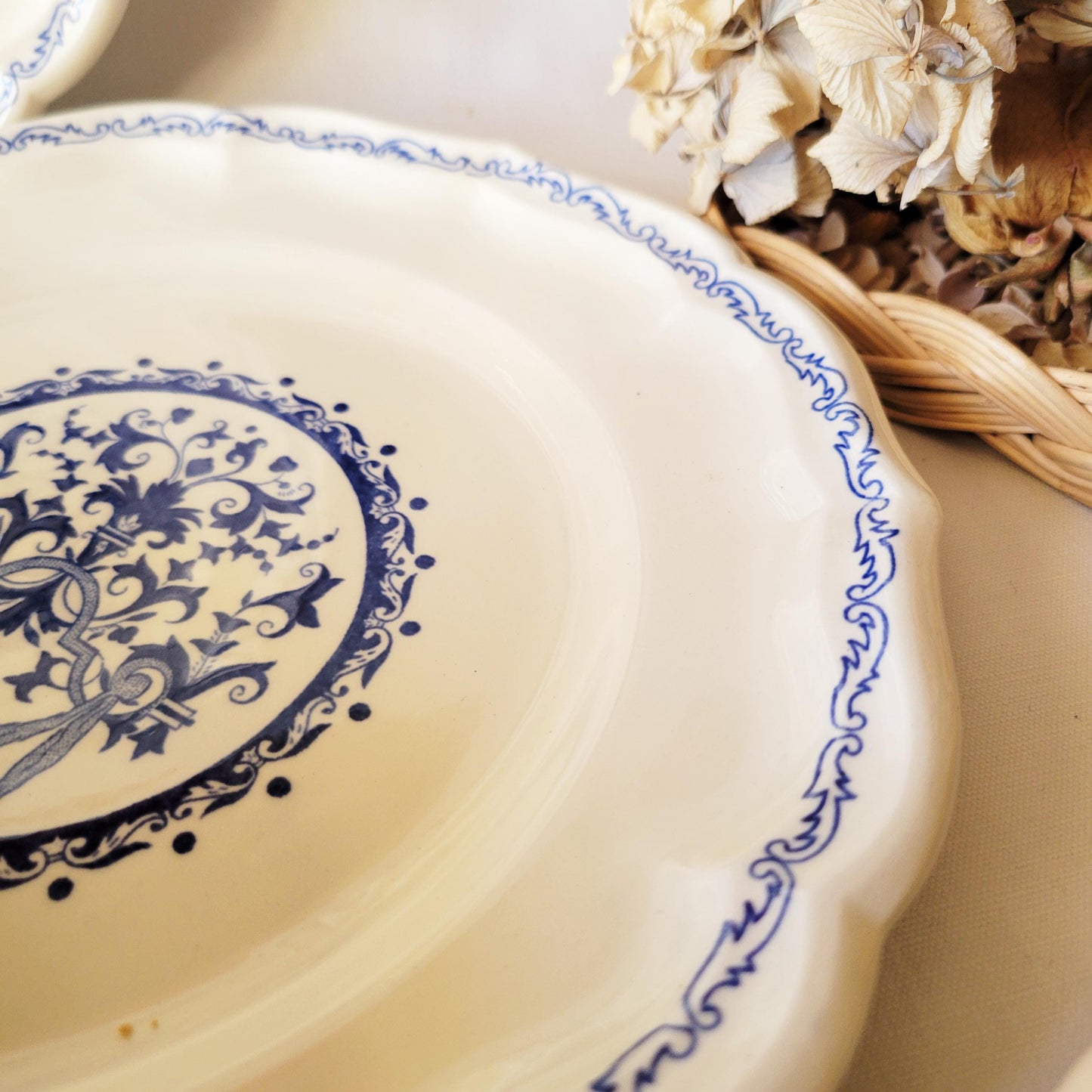 Vintage Gien France Dinner Plates: Set of 6 Blue Floral Transferware