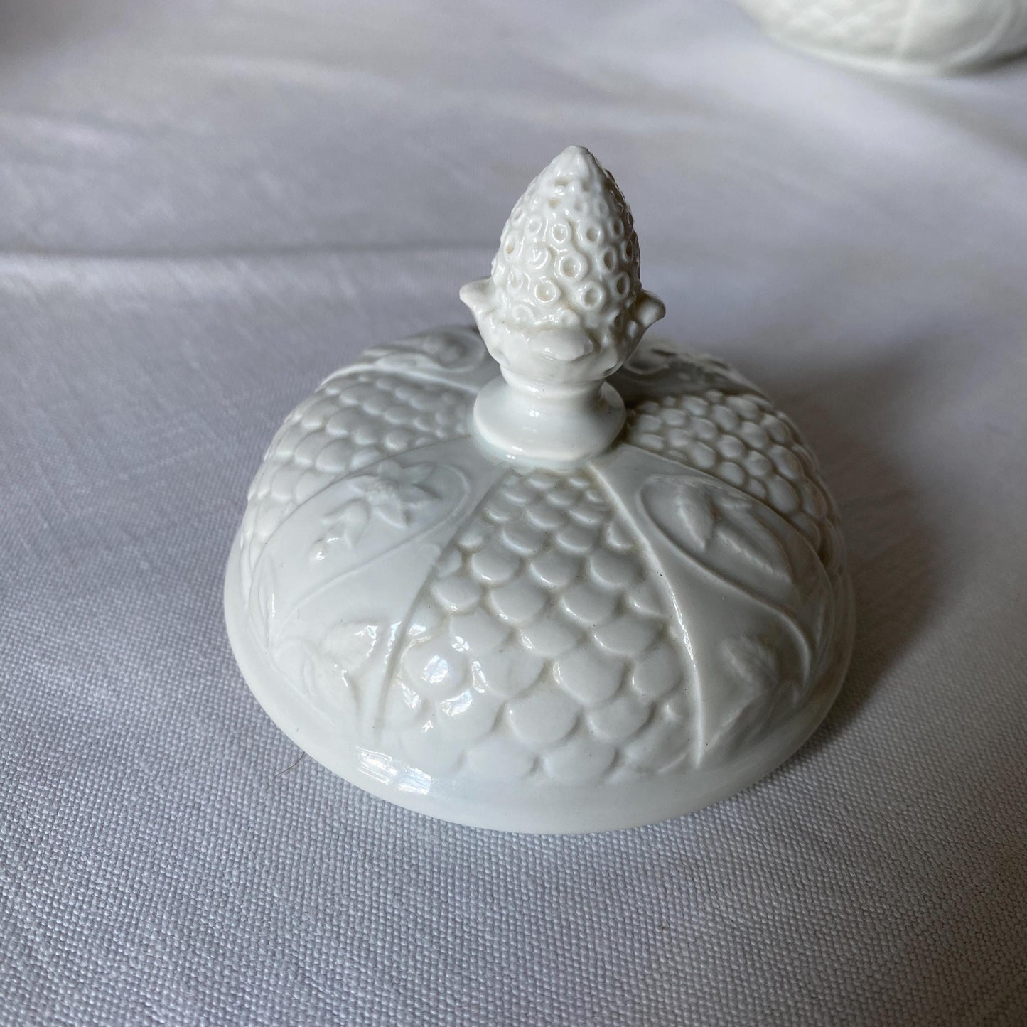 French antique white porcelain lidded cache pot, molded monochrome floral lid finial 19th / early 20thC Parisian porcelain