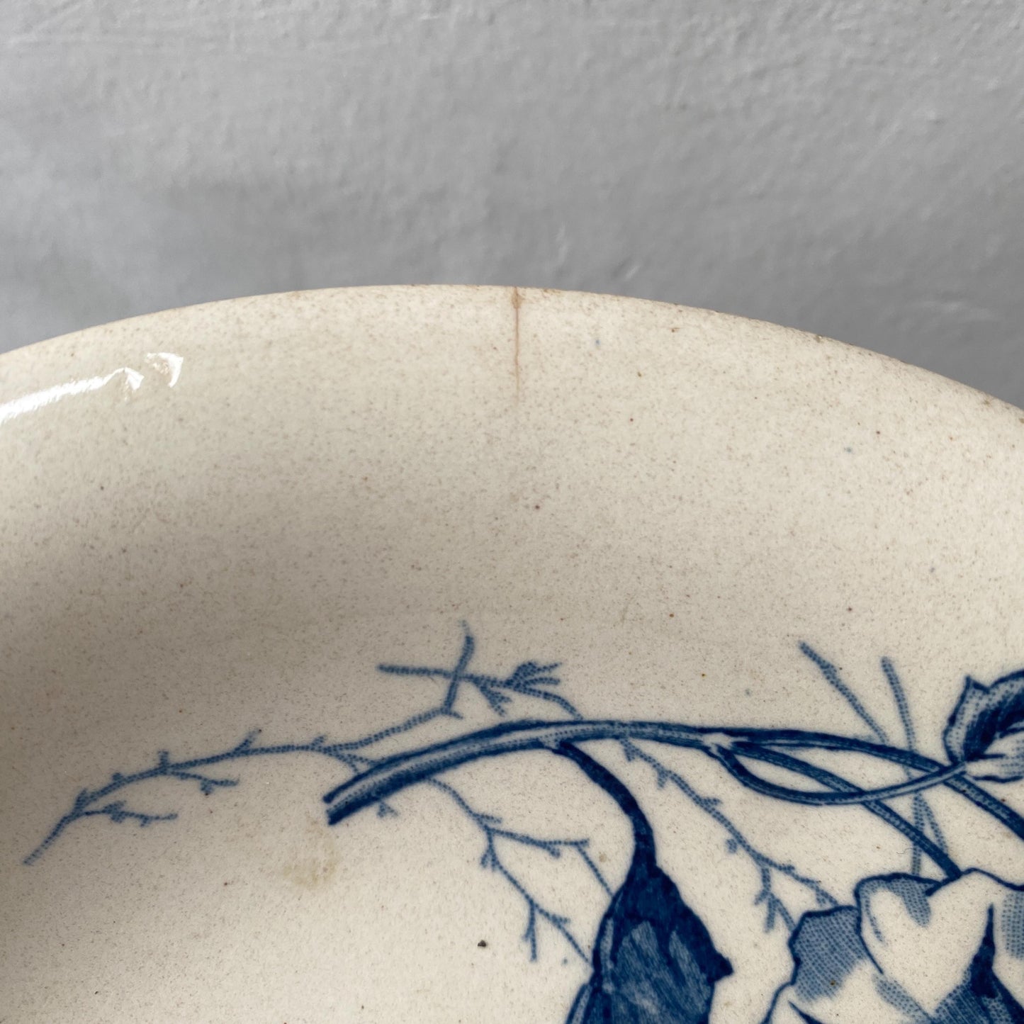 Antique Gien France Cake Stand, Blue White Transferware, Floral Bee Design