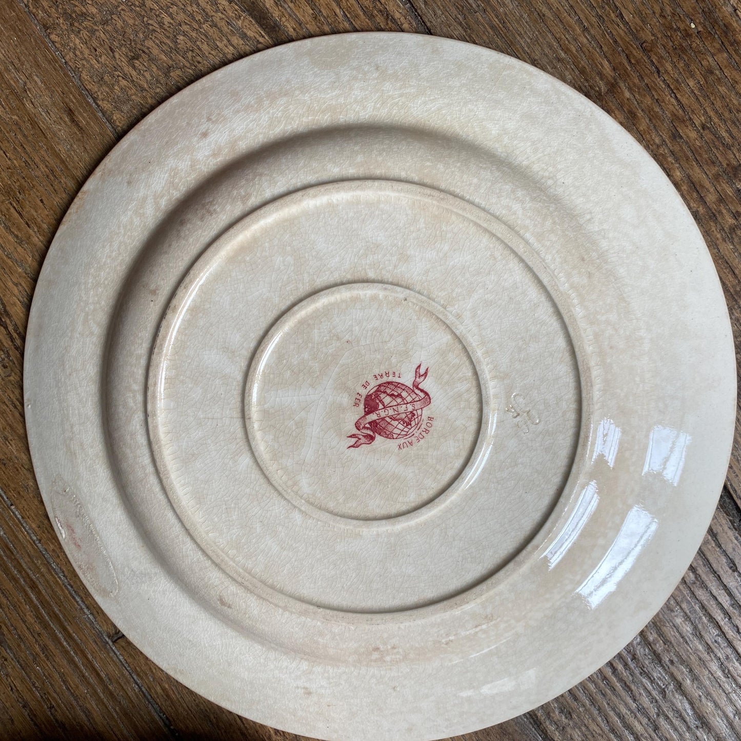 French Antique Red Transferware Plate, St Amand Floral Platter, c1890