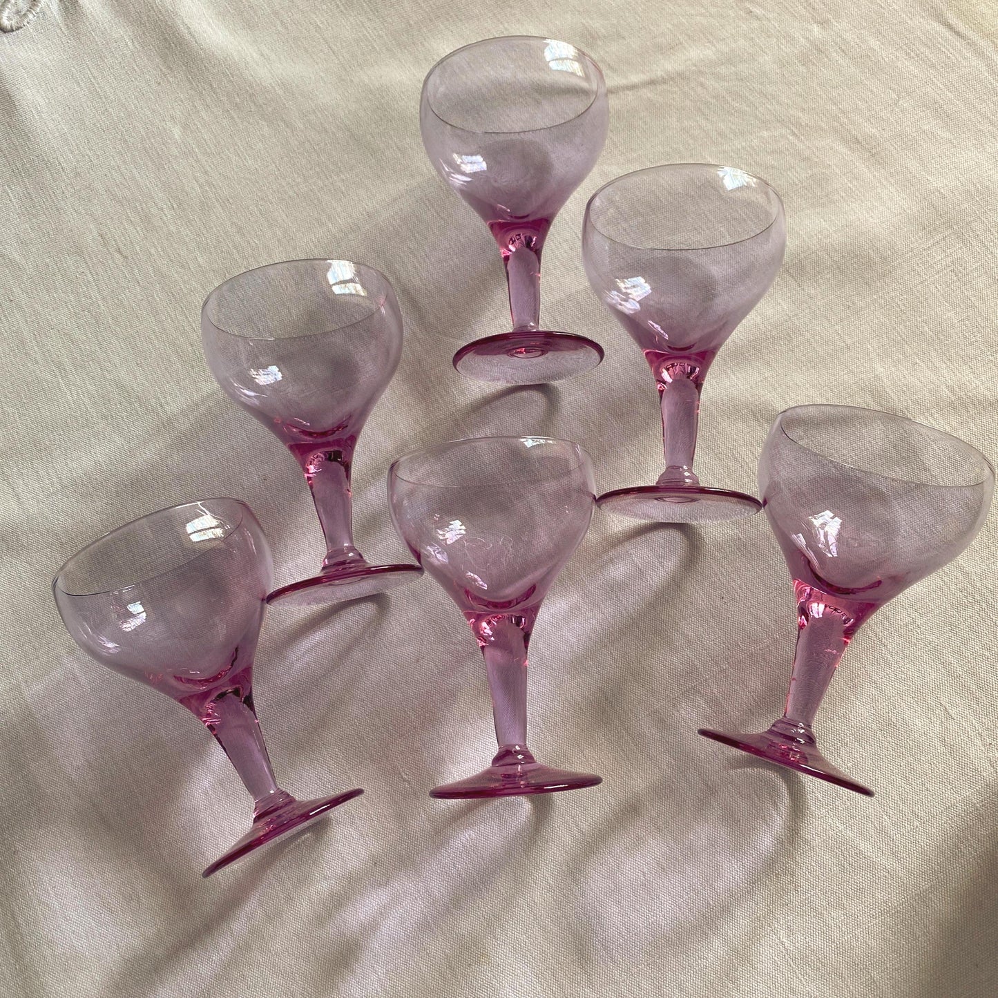 Vintage French Aperitif Glasses - Set of 6 Magenta Wine Glasses