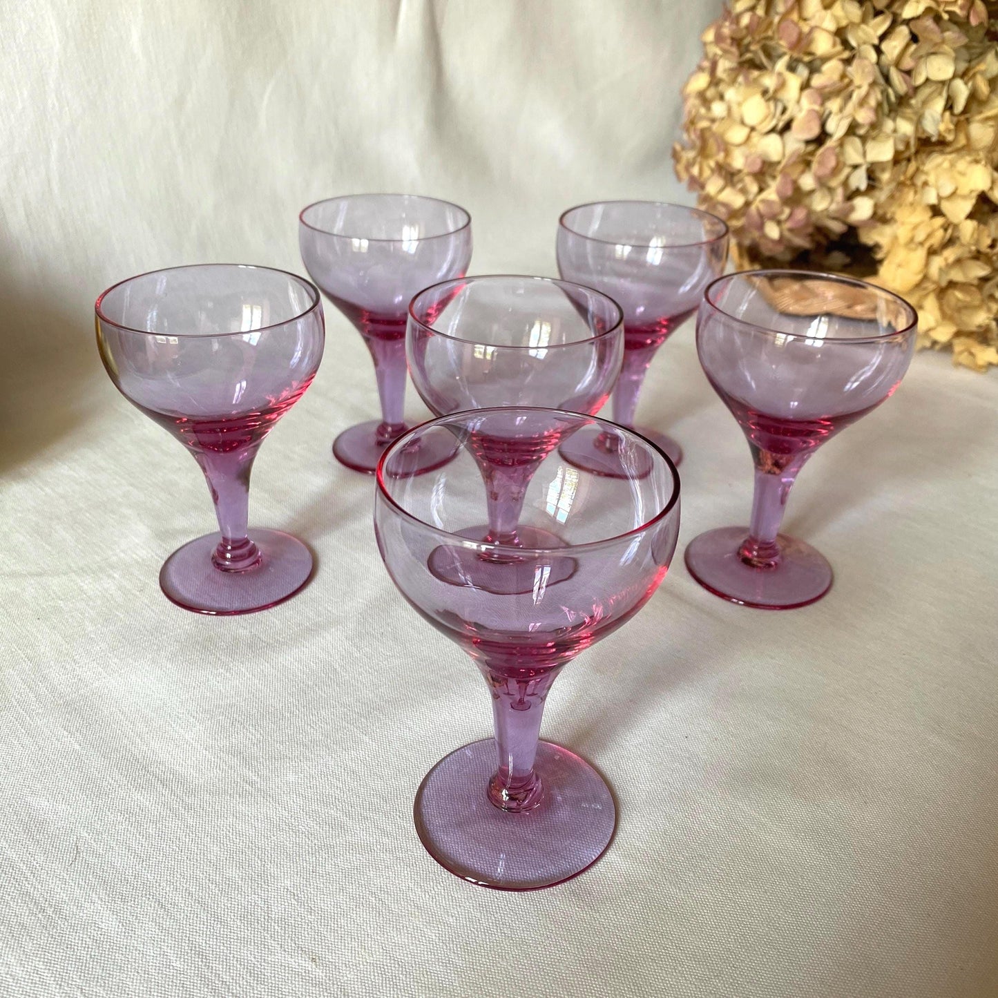 Vintage French Aperitif Glasses - Set of 6 Magenta Wine Glasses