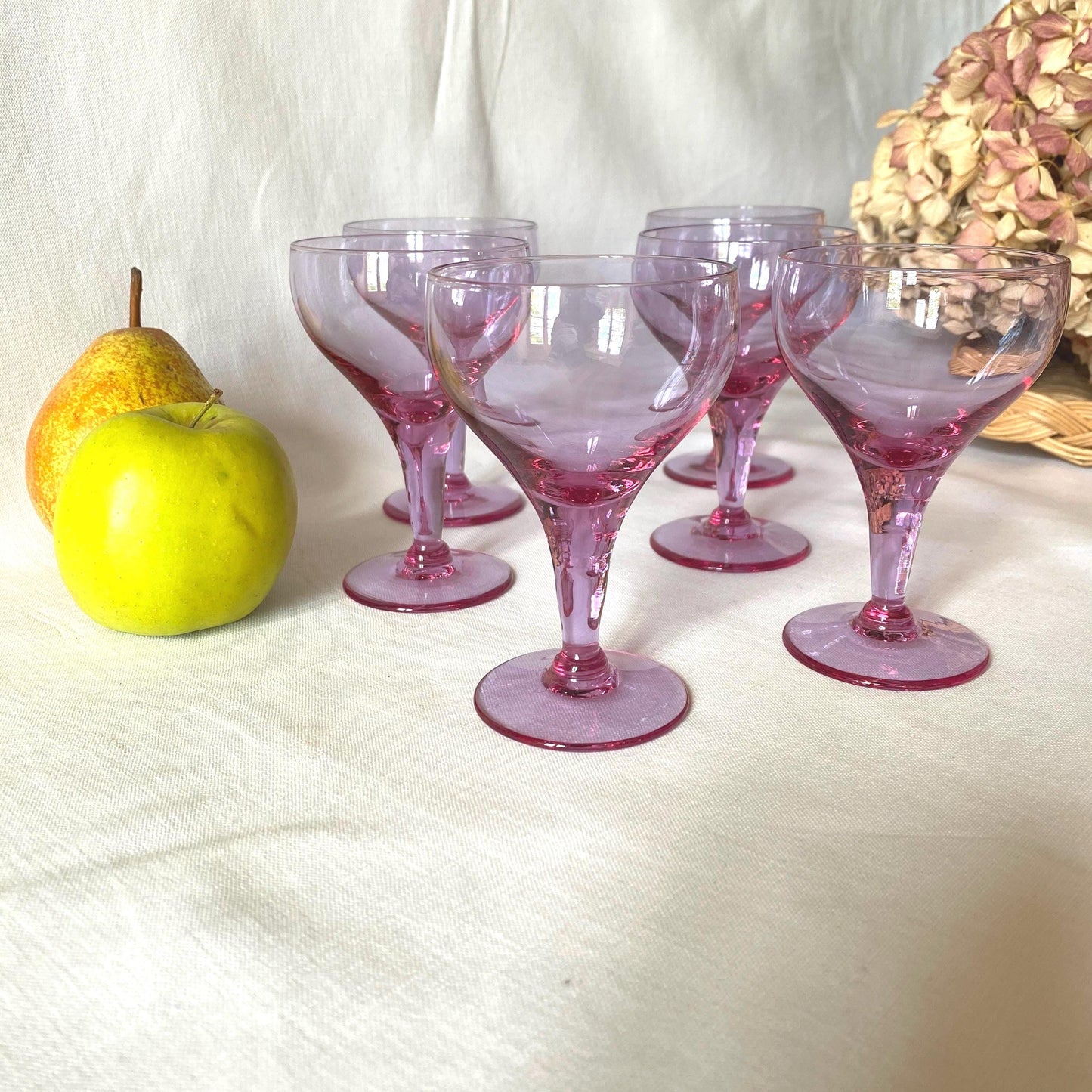 Vintage French Aperitif Glasses - Set of 6 Magenta Wine Glasses