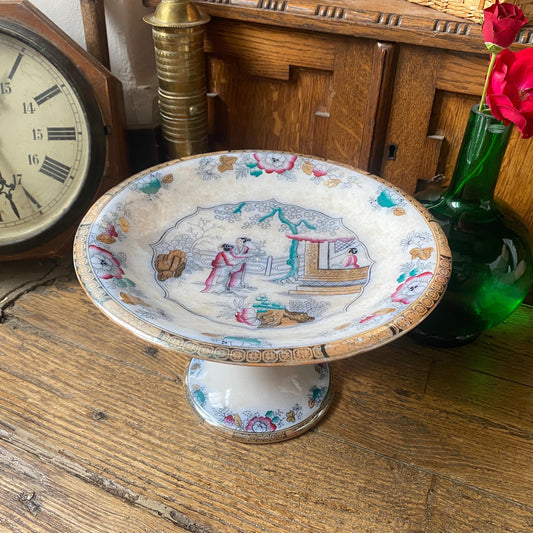 Antique Chinoiserie Compotier Bates, Elliott & Co. Staffordshire c1873
