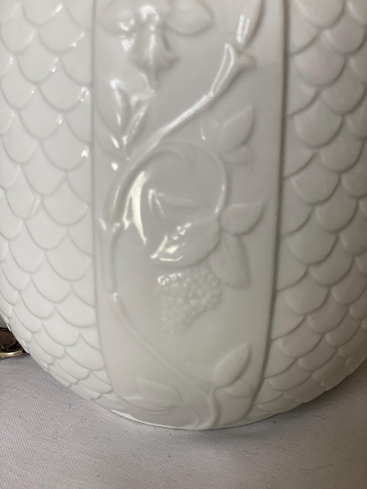 French antique white porcelain lidded cache pot, molded monochrome floral lid finial 19th / early 20thC Parisian porcelain
