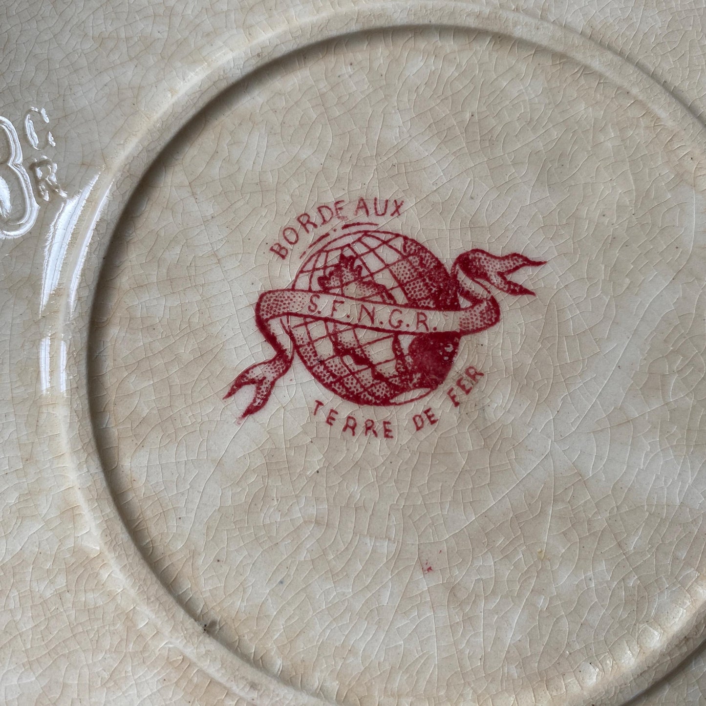 French Antique Red Transferware Plate, St Amand Floral Platter, c1890