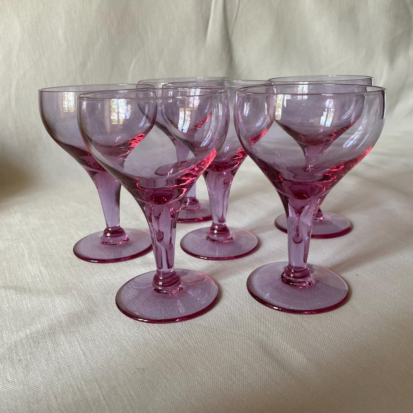 Vintage French Aperitif Glasses - Set of 6 Magenta Wine Glasses