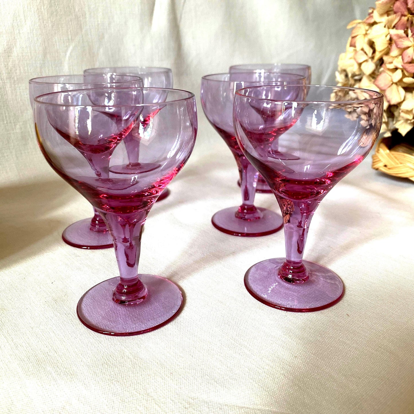 Vintage French Aperitif Glasses - Set of 6 Magenta Wine Glasses