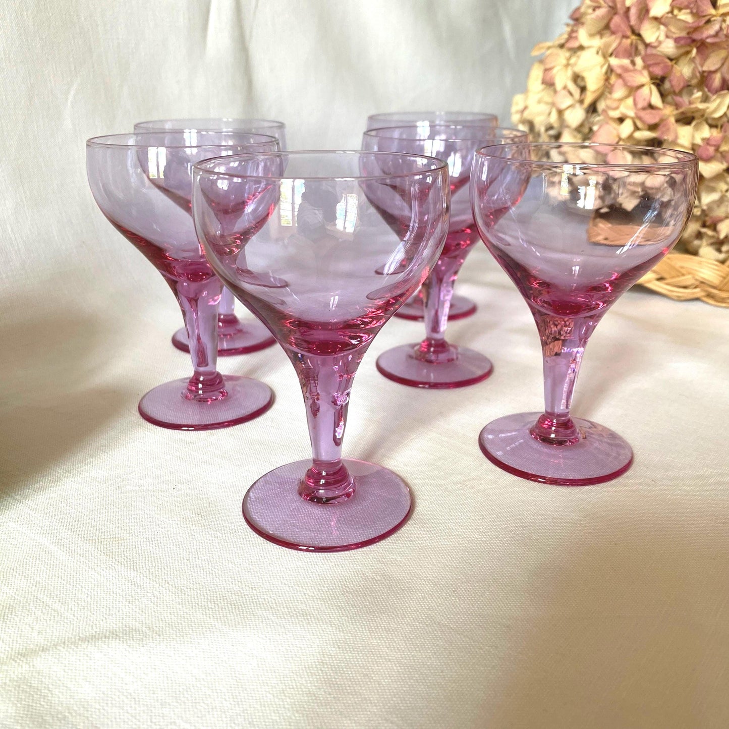 Vintage French Aperitif Glasses - Set of 6 Magenta Wine Glasses