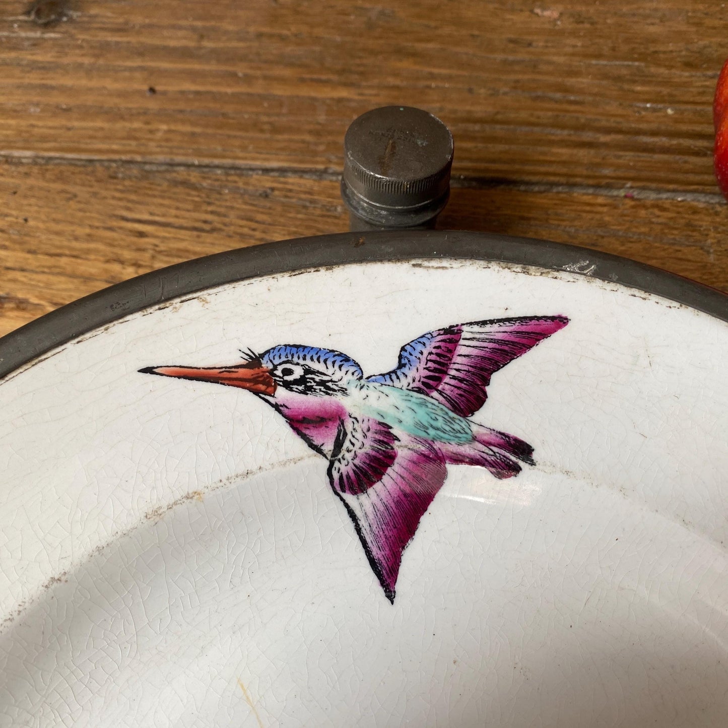 Antique Japonisme Warming Plate: Hand-Painted Birds, James Dixon & Sons