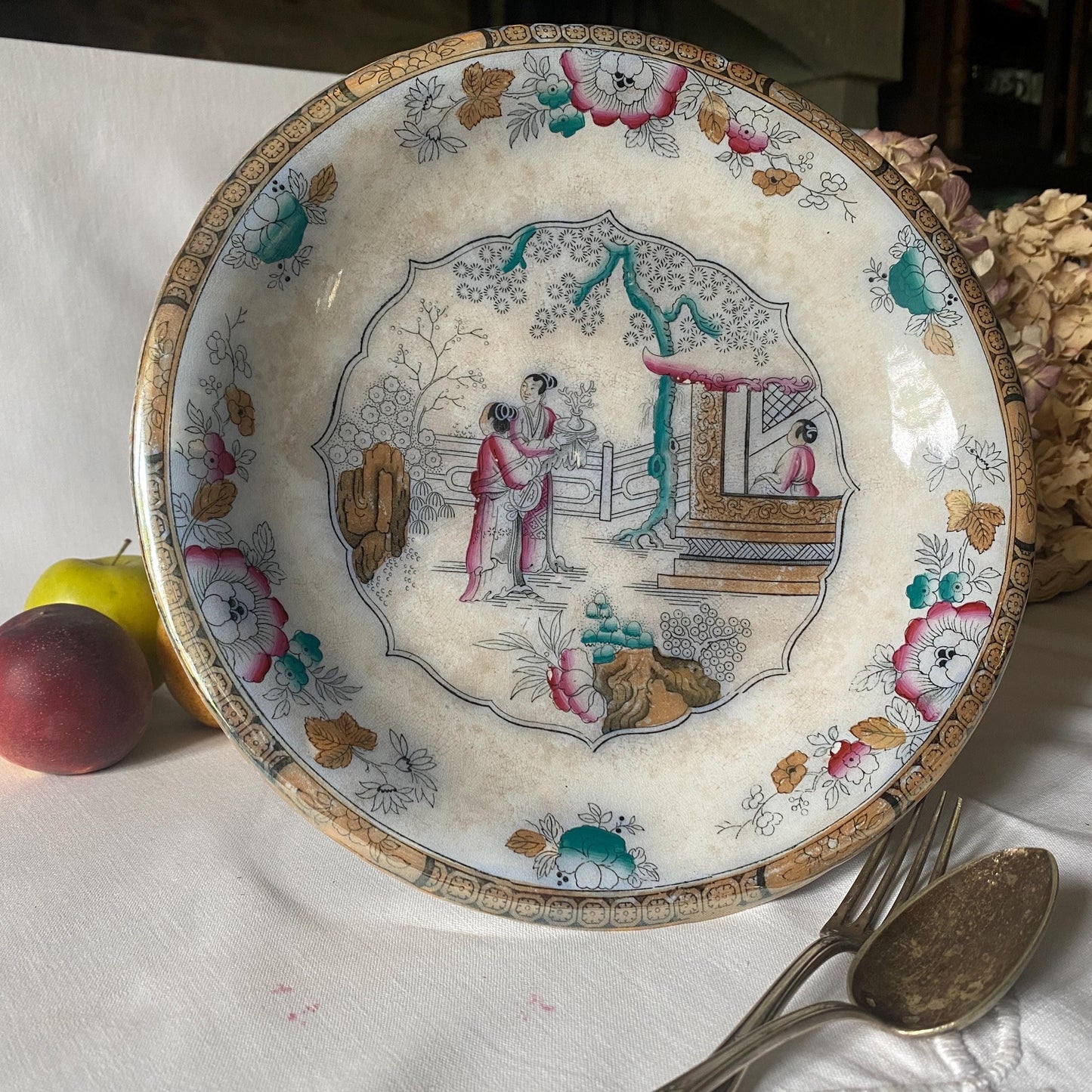 Antique Chinoiserie Compotier Bates, Elliott & Co. Staffordshire c1873