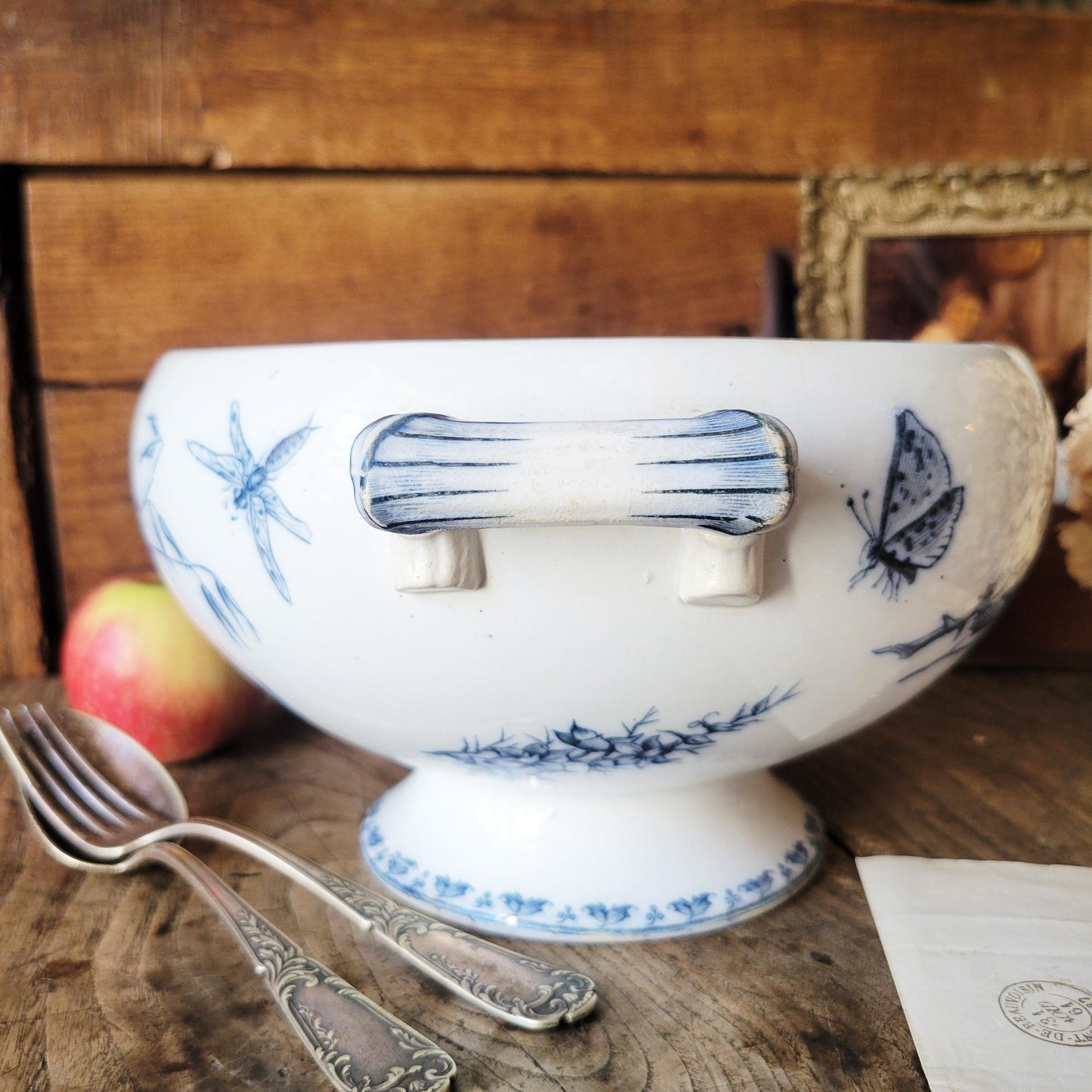 Antique French Ironstone Tureen Base: Sarreguemines "Carmen" Pattern, c1890