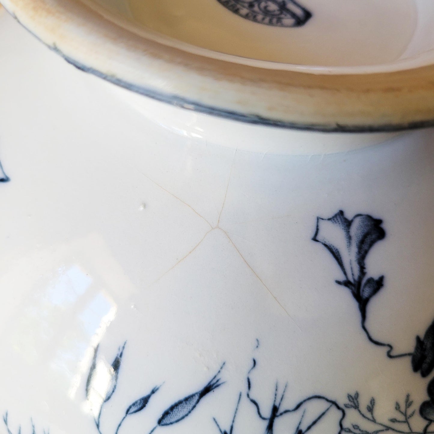 Antique French Ironstone Tureen Base: Sarreguemines "Carmen" Pattern, c1890