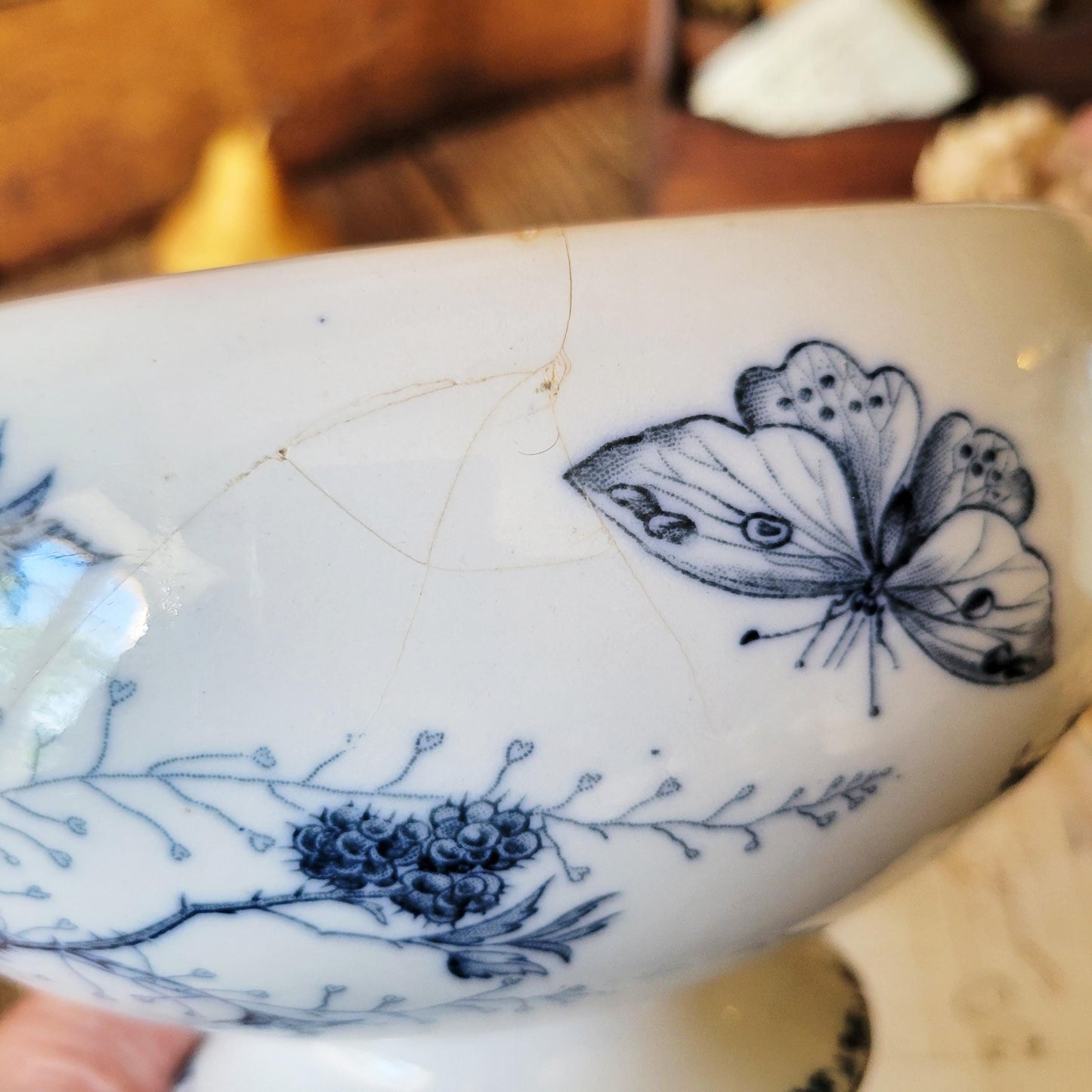 Antique French Ironstone Tureen Base: Sarreguemines "Carmen" Pattern, c1890