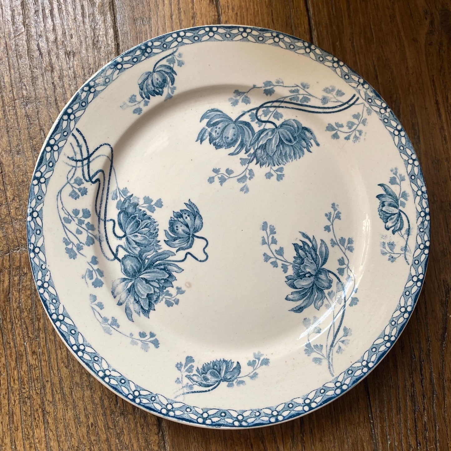 Antique Sarreguemines Transferware Compotiers: Art Nouveau Columbine Flower Dishes, Set of 2