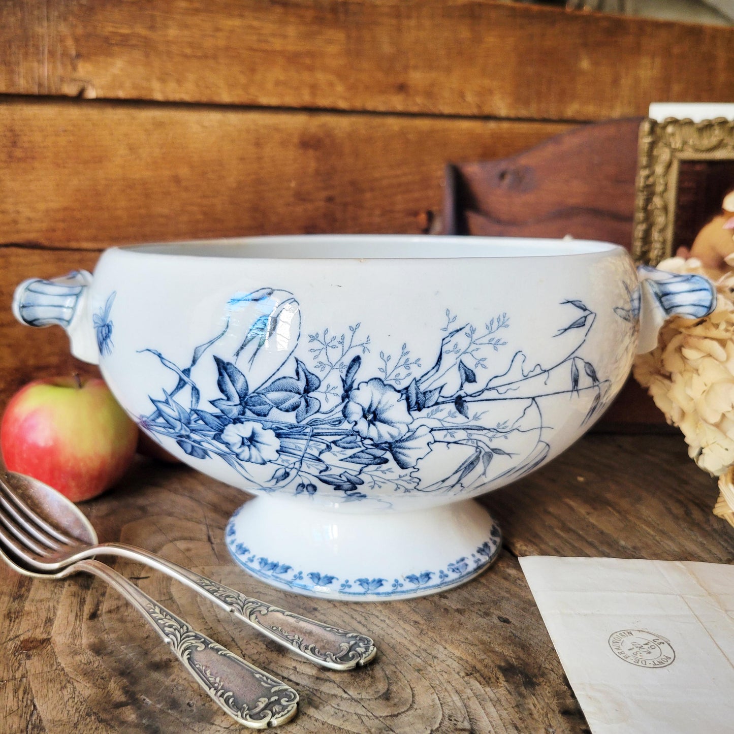 Antique French Ironstone Tureen Base: Sarreguemines "Carmen" Pattern, c1890