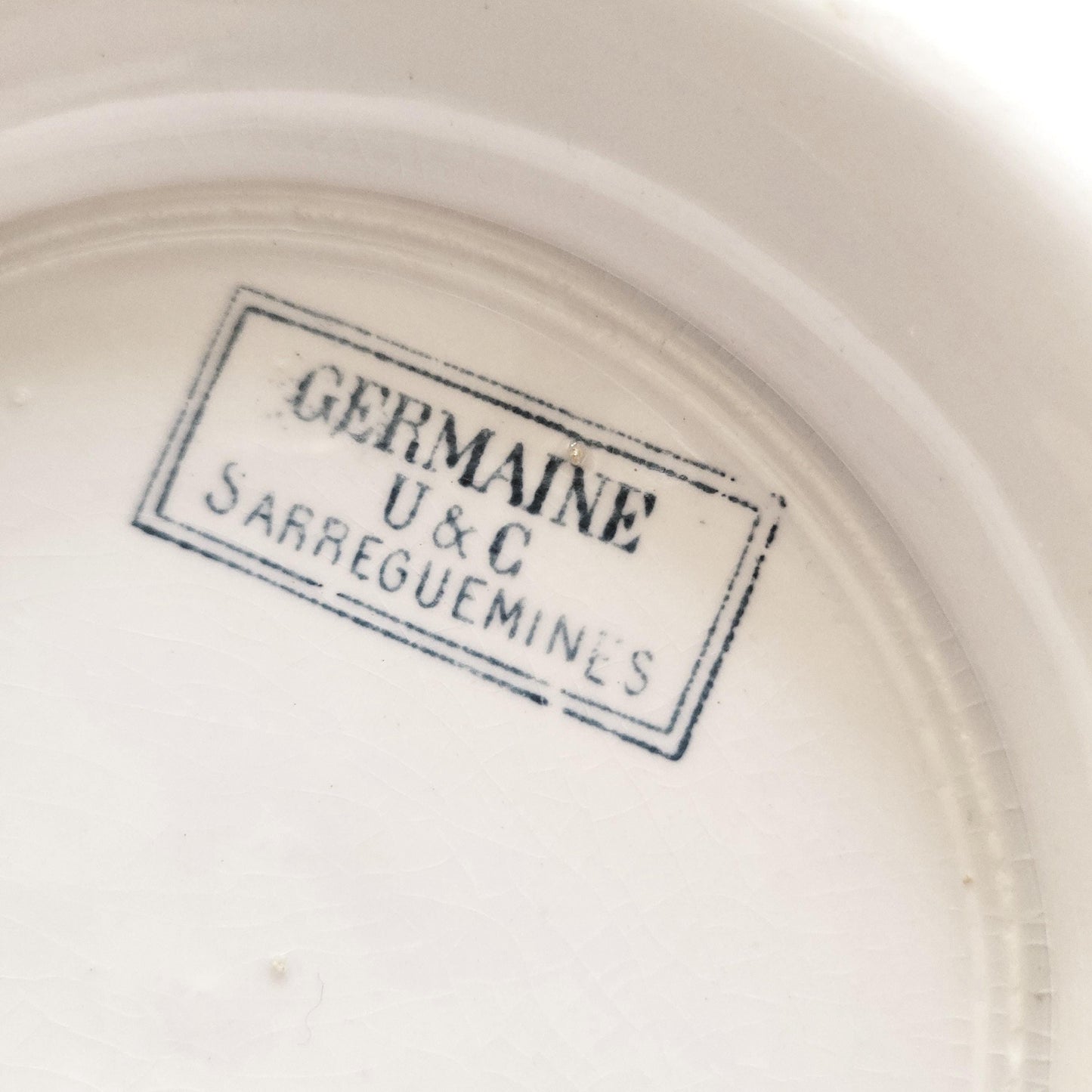 Antique Sarreguemines 'Germaine' Dinner Service, Art Nouveau Blue White Terre de Fer, 34 pc