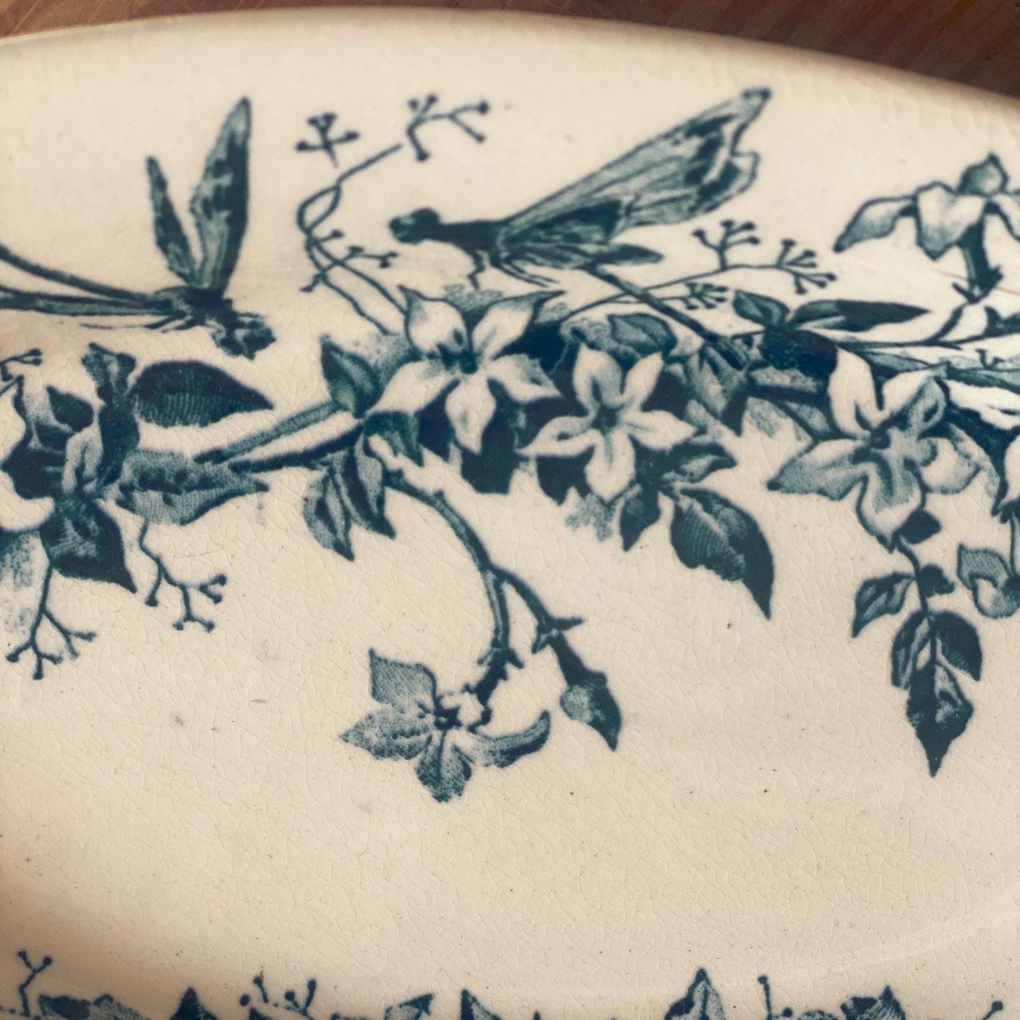 Antique Butterflies & Floral Dinner Service: French Blue Transferware, 10-Place Setting