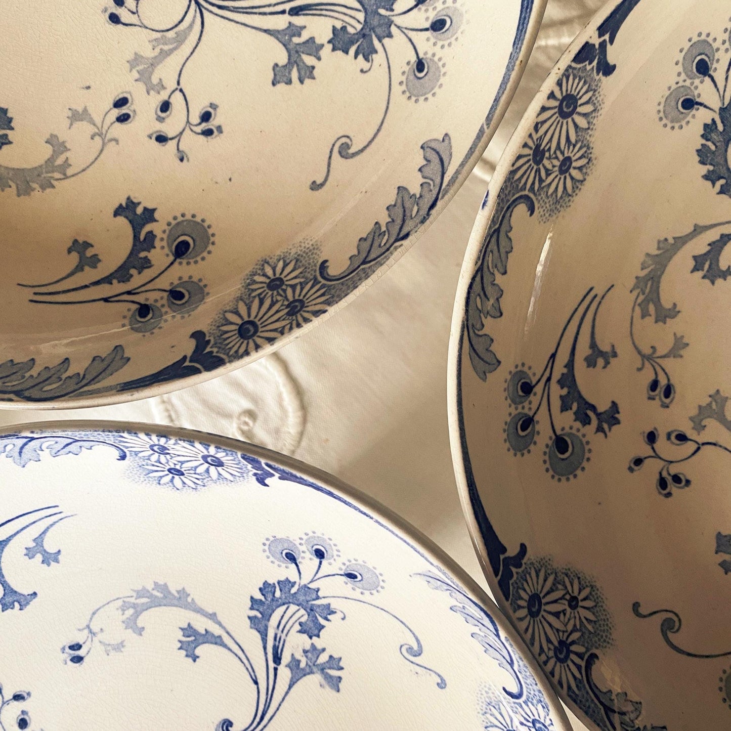 Antique Dinner Service, Luneville France 24/12-Place Dinner Service, 'Marie-Louise' Pattern, 51pc Blue Transferware