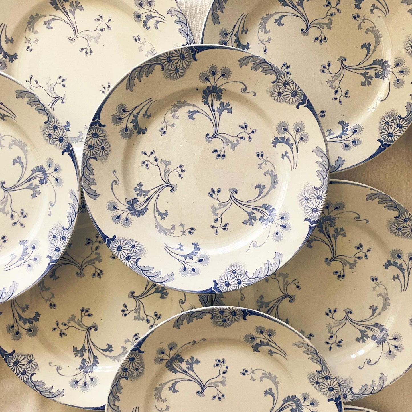 Antique Dinner Service, Luneville France 24/12-Place Dinner Service, 'Marie-Louise' Pattern, 51pc Blue Transferware