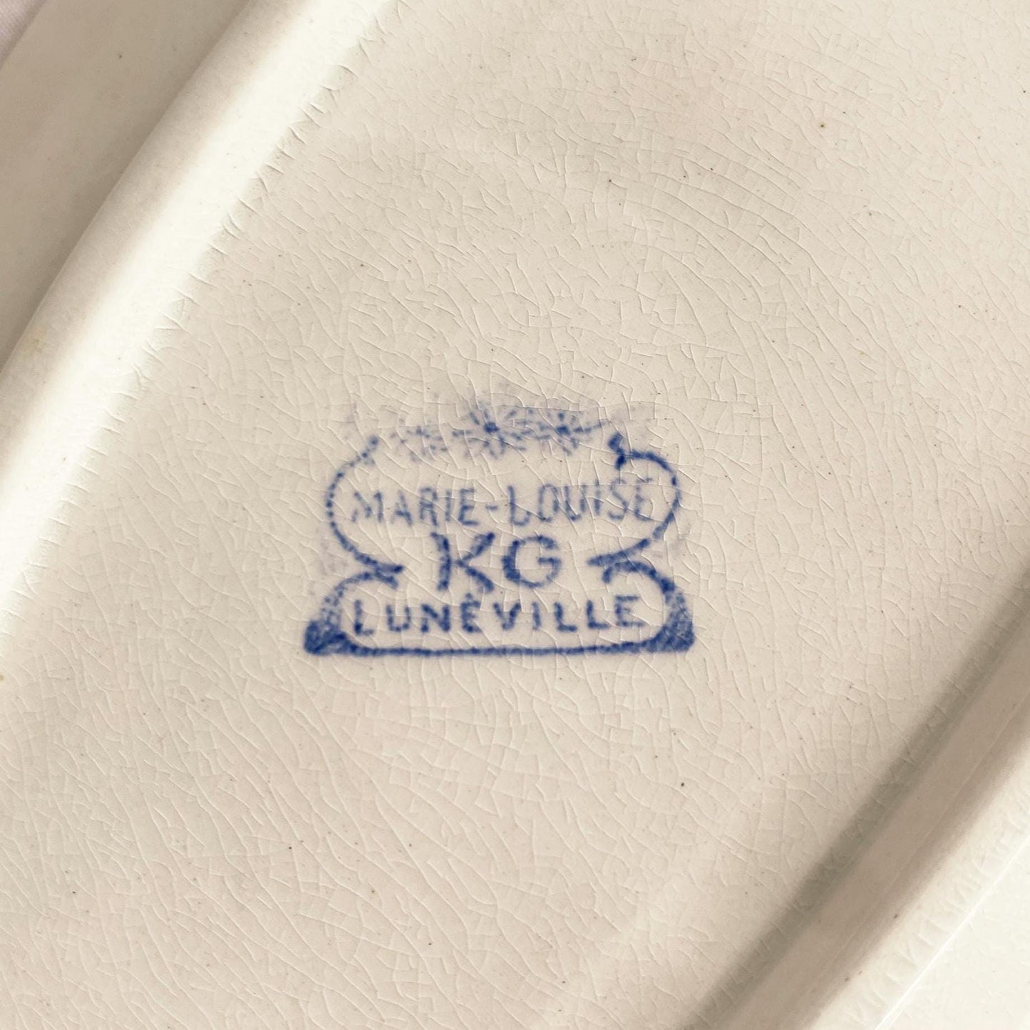 Antique Dinner Service, Luneville France 24/12-Place Dinner Service, 'Marie-Louise' Pattern, 51pc Blue Transferware
