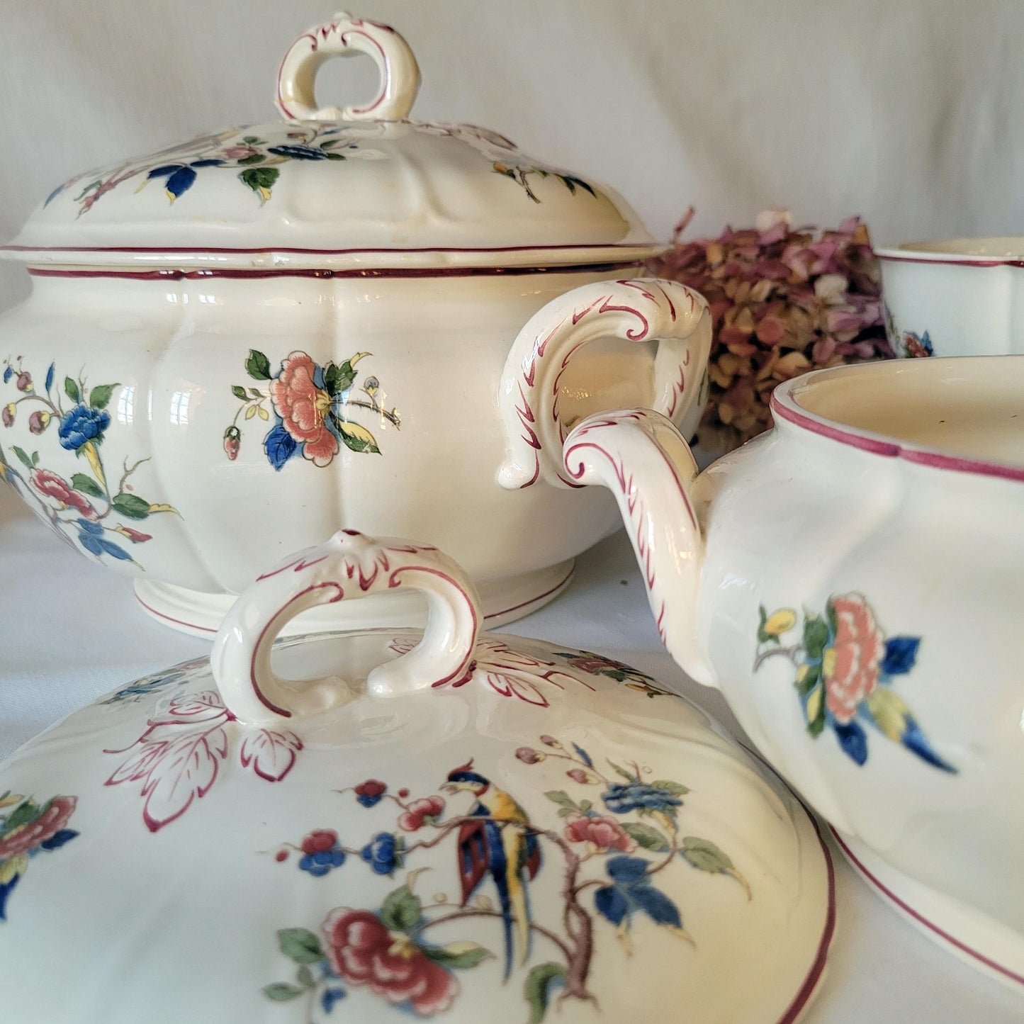 Vintage Villeroy & Boch 12-24 Place Dinner Service, Phoenix Bird Floral Design, 60pc