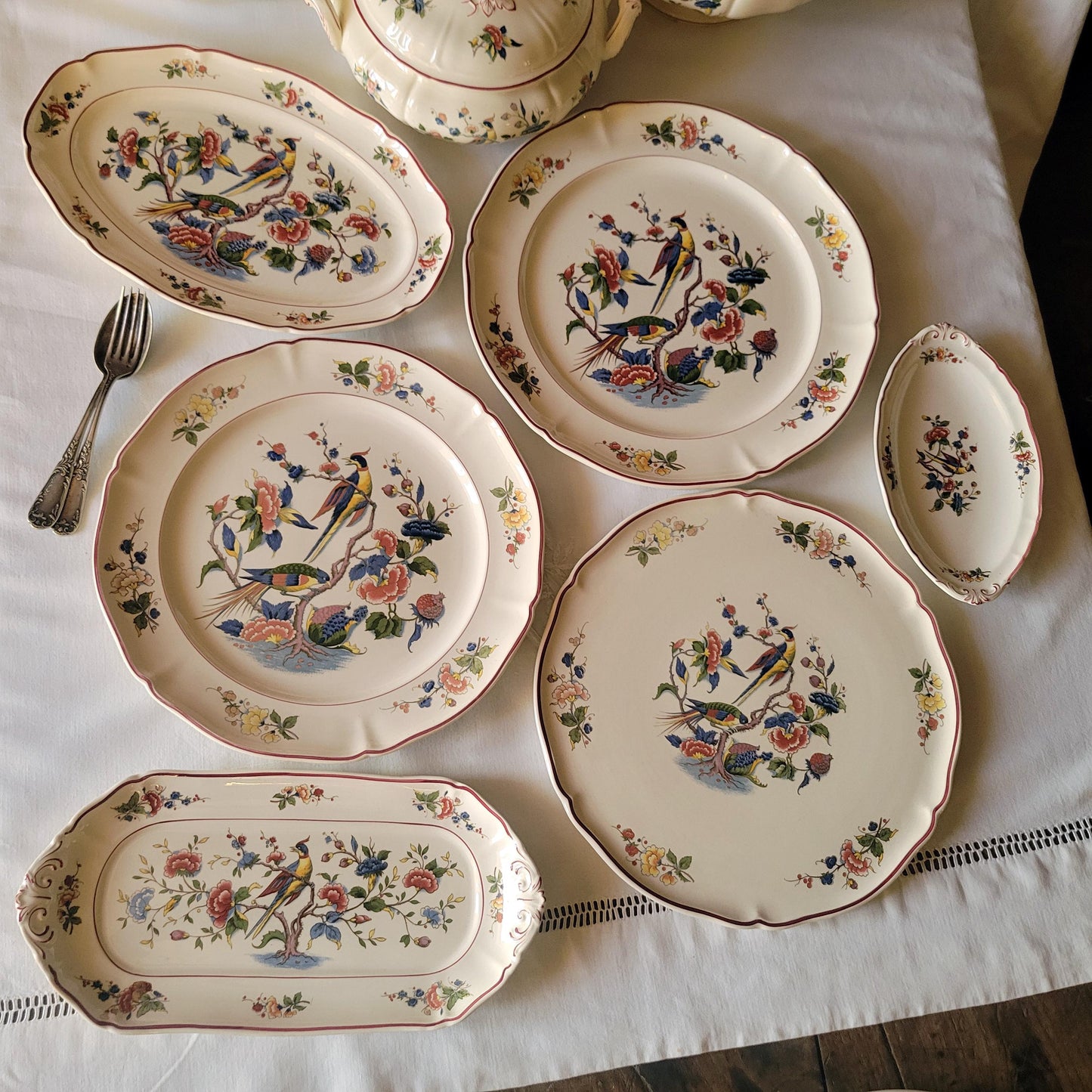 Vintage Villeroy & Boch 12-24 Place Dinner Service, Phoenix Bird Floral Design, 60pc