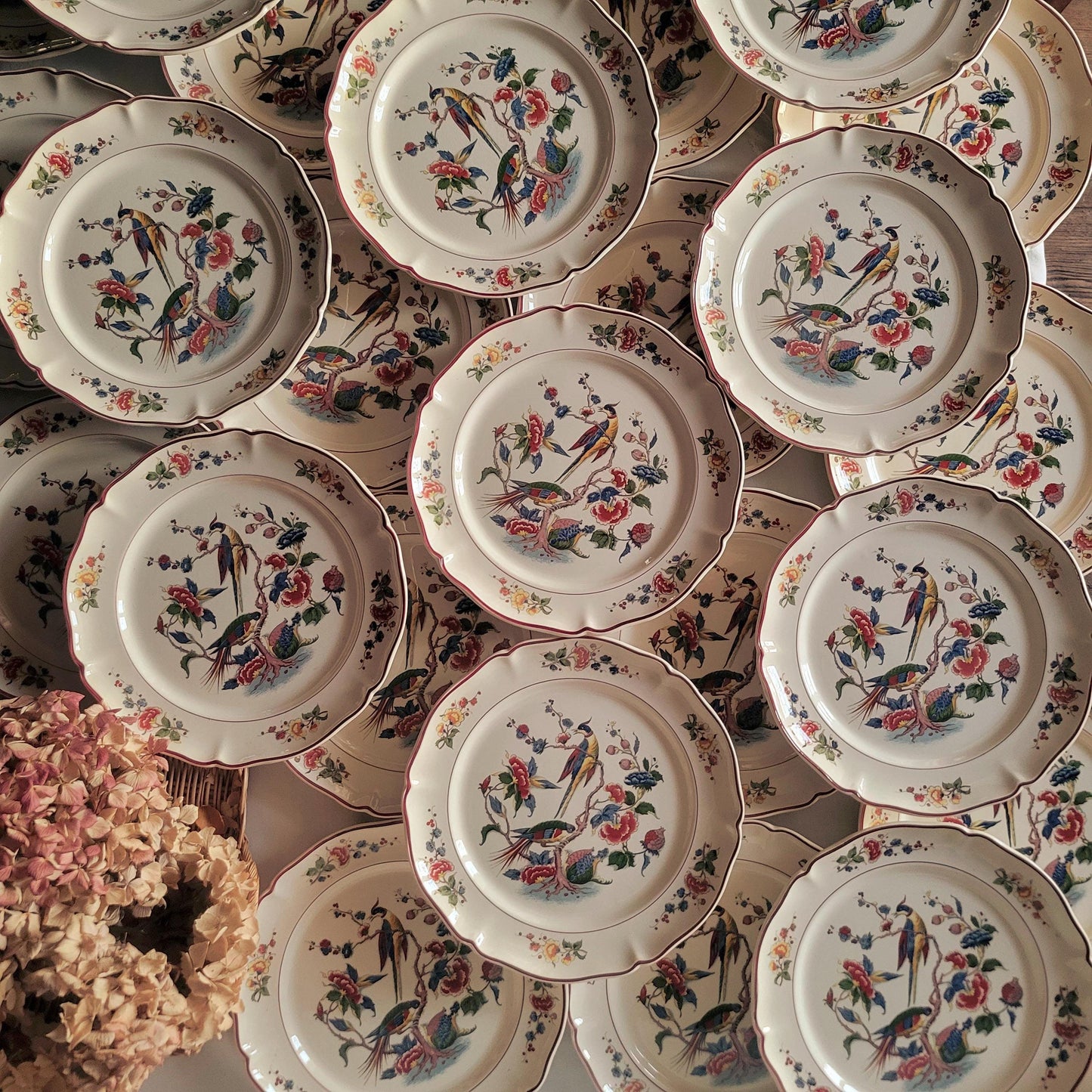 Vintage Villeroy & Boch 12-24 Place Dinner Service, Phoenix Bird Floral Design, 60pc