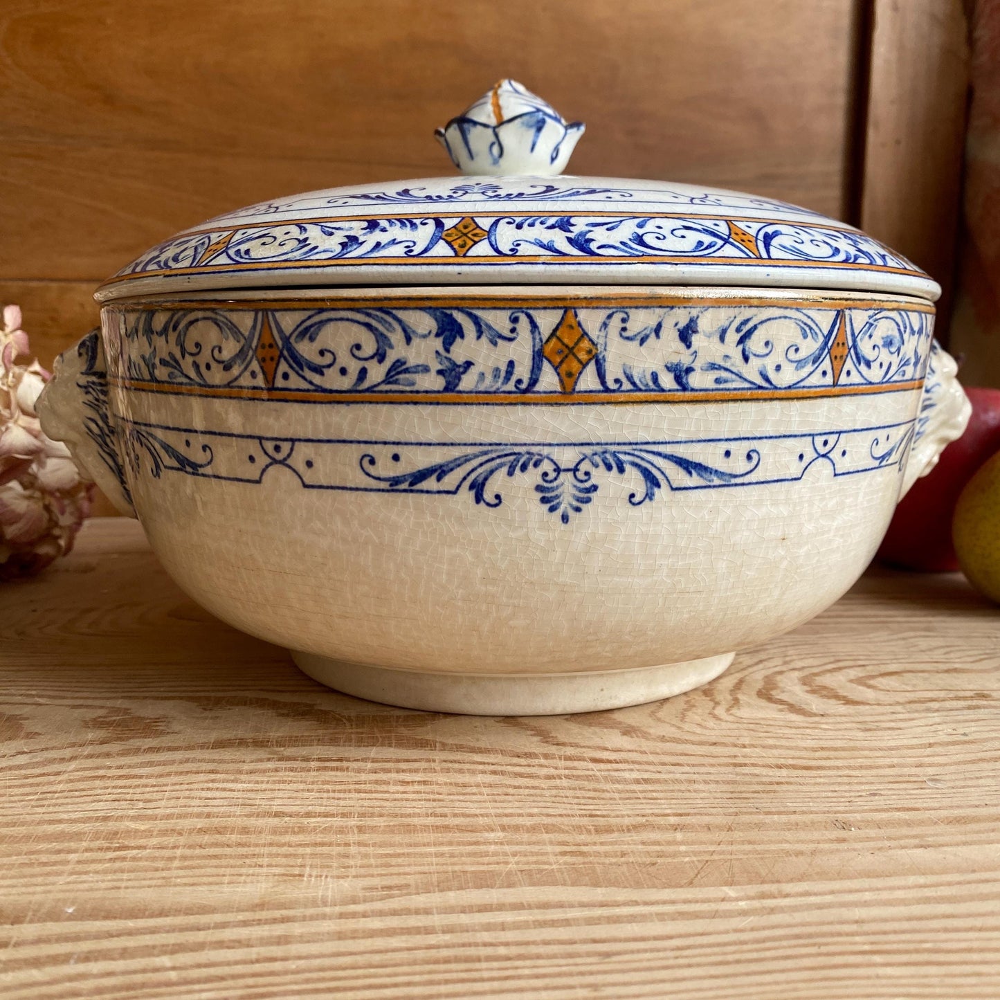Creil Montereau Antique Tureen, French Ironstone Soupiere, Lion Head Handles