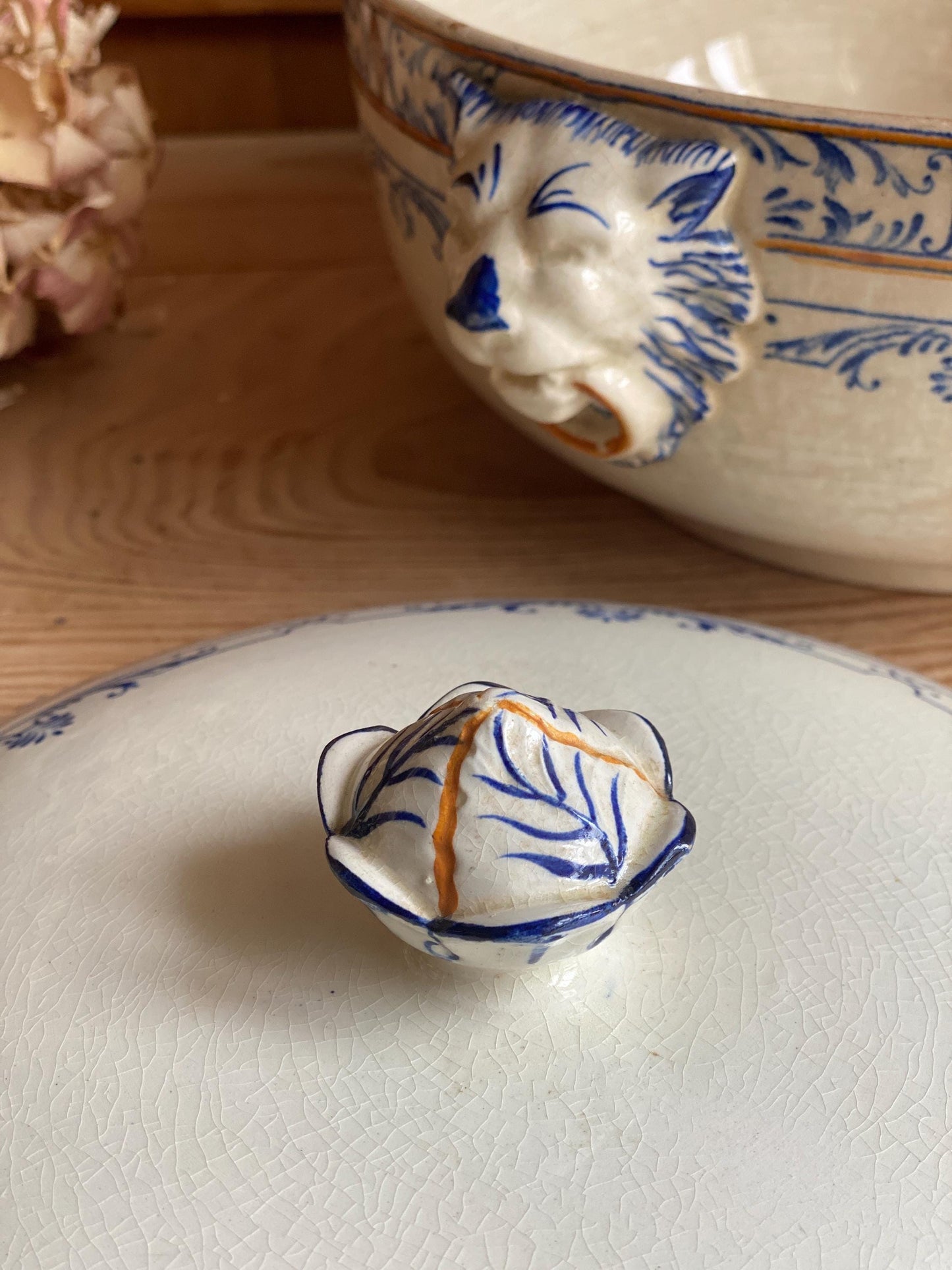 Creil Montereau Antique Tureen, French Ironstone Soupiere, Lion Head Handles